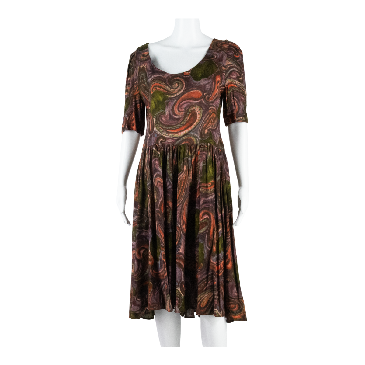 Womens Fit & Flare Dress Brown Crazy Pattern Short Sleeve Midi M Refurbished - N/A refurbished available on Cerqular