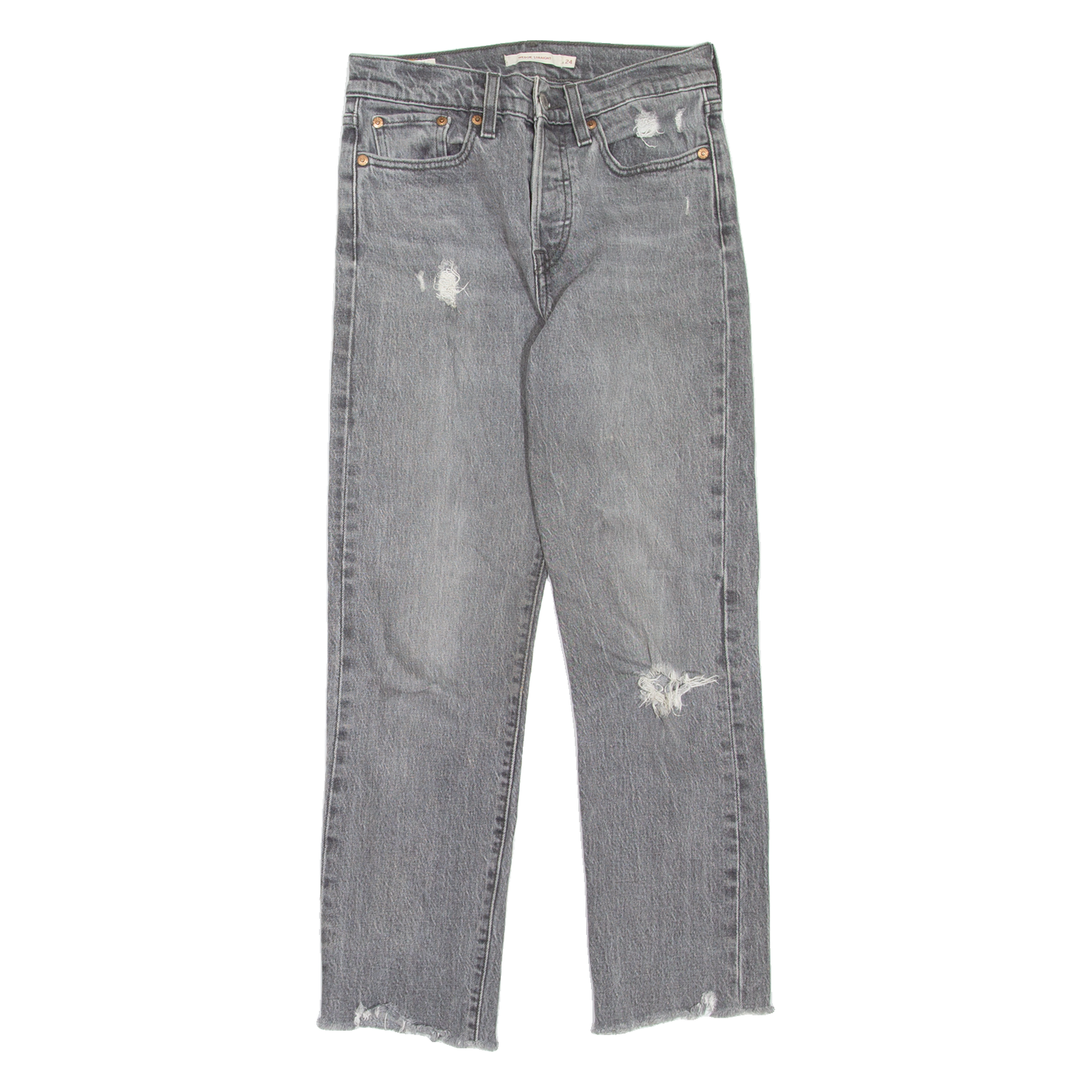 LEVI'S Wedgie BIG E Distressed Womens Jeans Grey Straight Stone Wash W24 L26 Refurbished - N/A refurbished available on Cerqular