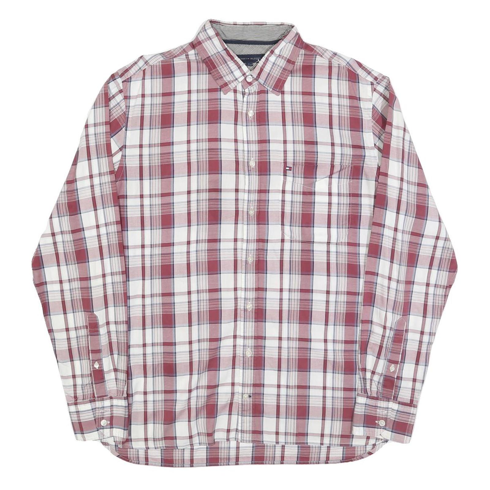 TOMMY HILFIGER Mens Red & White Check Shirt L Long Sleeve Casual Button Refurbished - N/A refurbished available on Cerqular