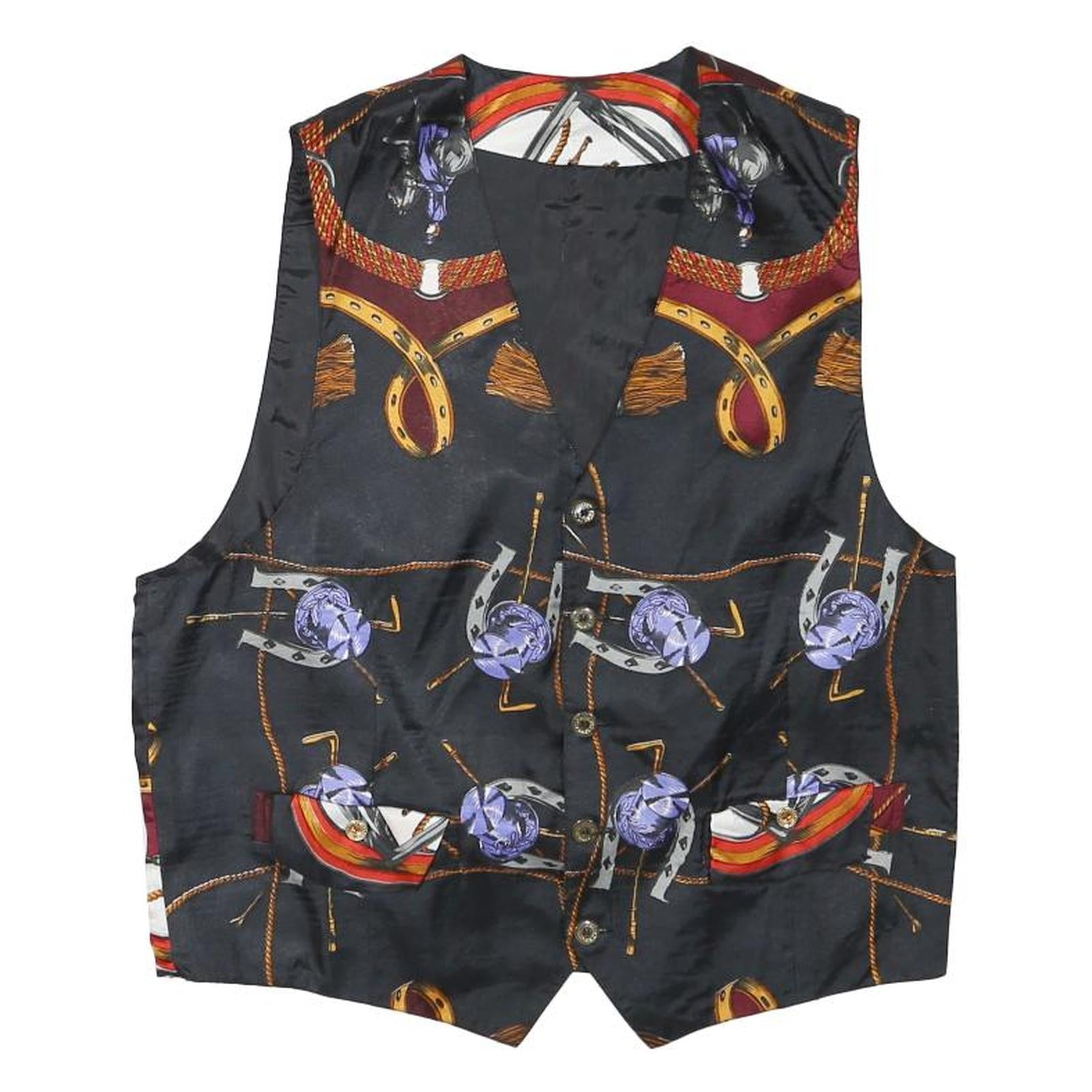 Mens Black & Burgundy Horsebit Print Button Jacket XS Polyester Blend Stylish Refurbished - N/A refurbished available on Cerqular
