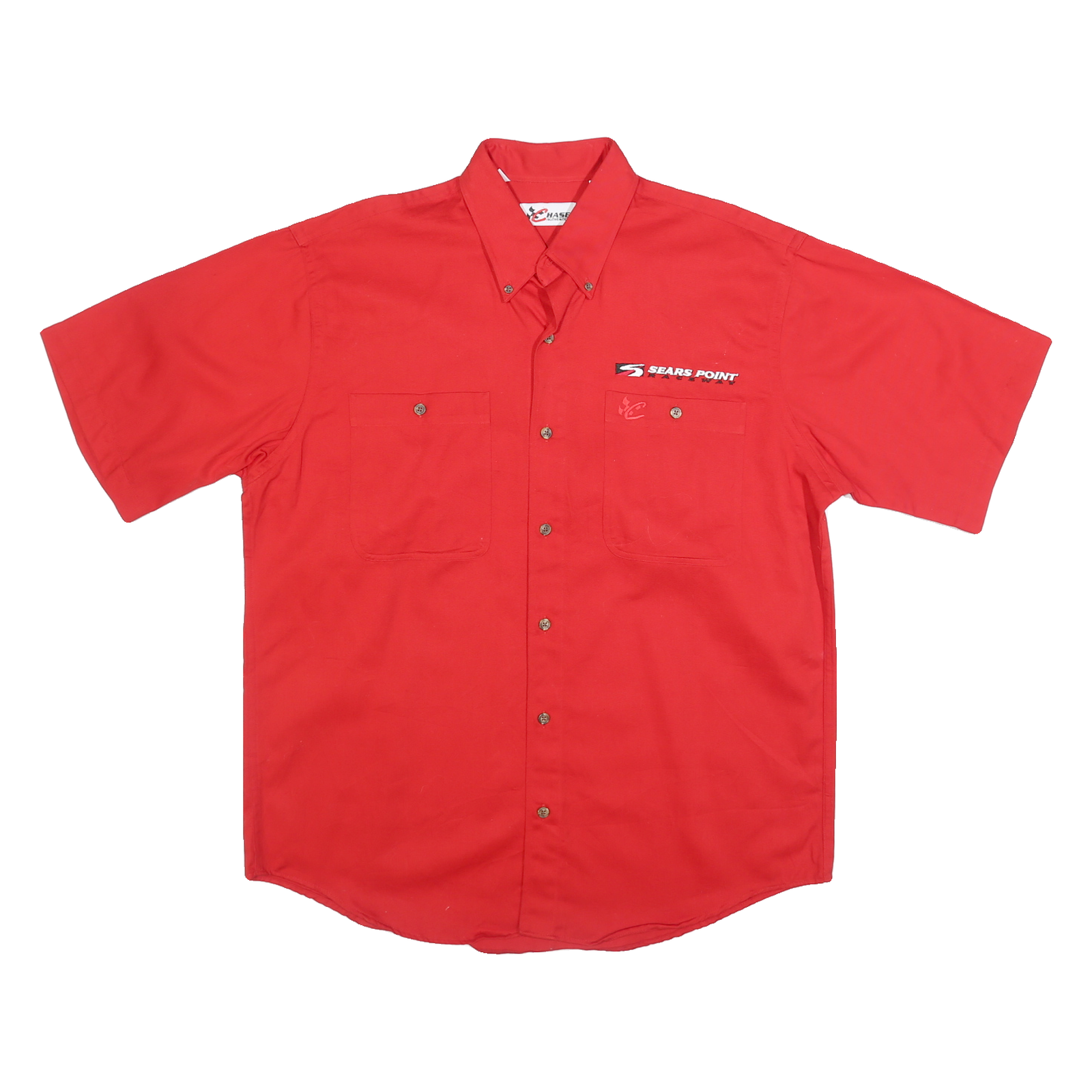 CHASE AUTHENTICS Mens Red Sears Point Short Sleeve Shirt L Button Collar Cotton Refurbished - N/A refurbished available on Cerqular