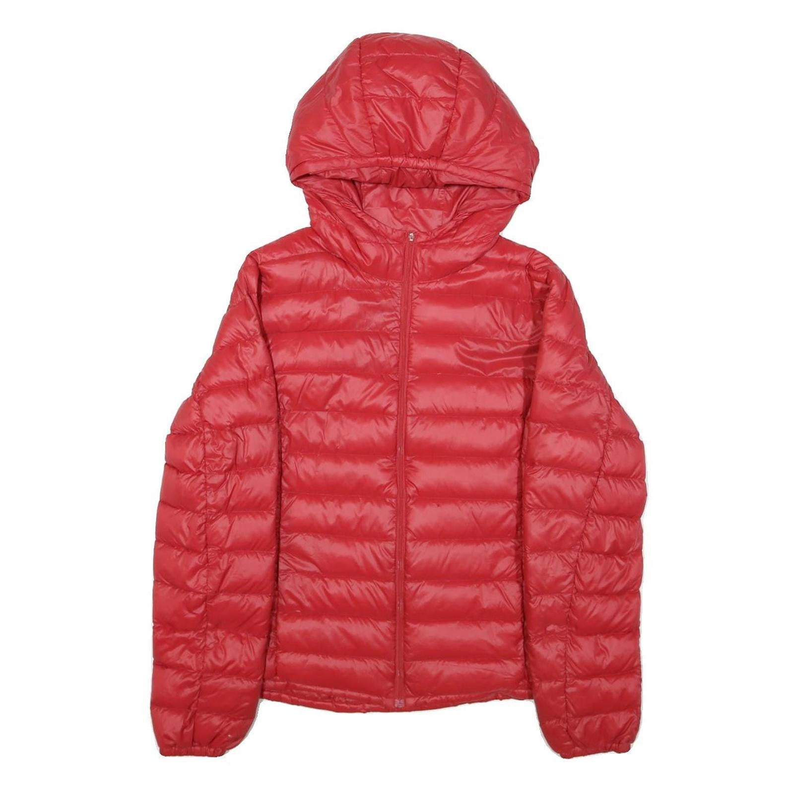 BENETTON Womens Red Hooded Puffer Jacket S Woven Down Plain Zip Lightweight Warm Refurbished - N/A refurbished available on Cerqular