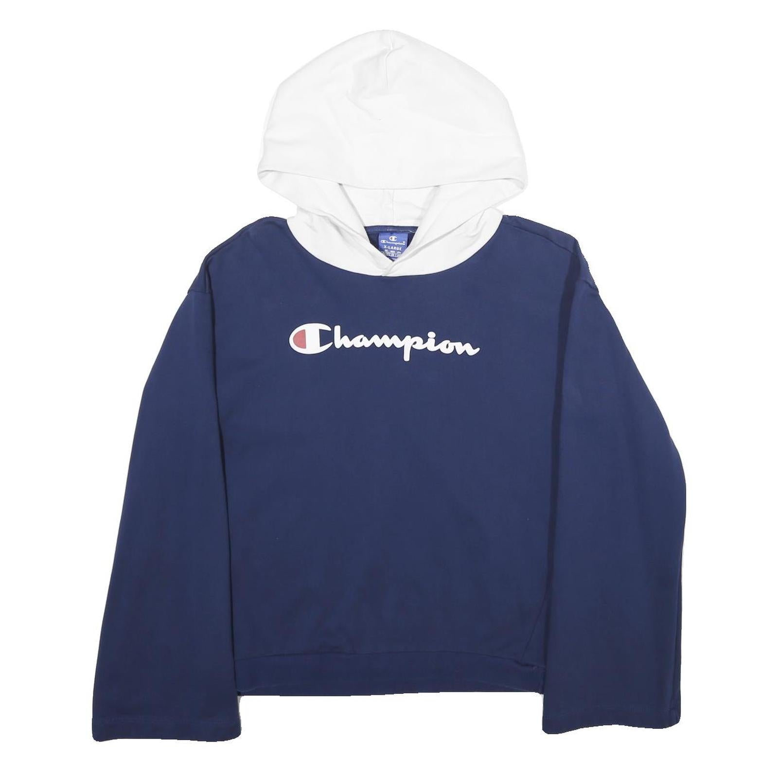 CHAMPION Womens Navy & White Hoodie XL Logo Cotton Casual Sweatshirt Refurbished - N/A refurbished available on Cerqular