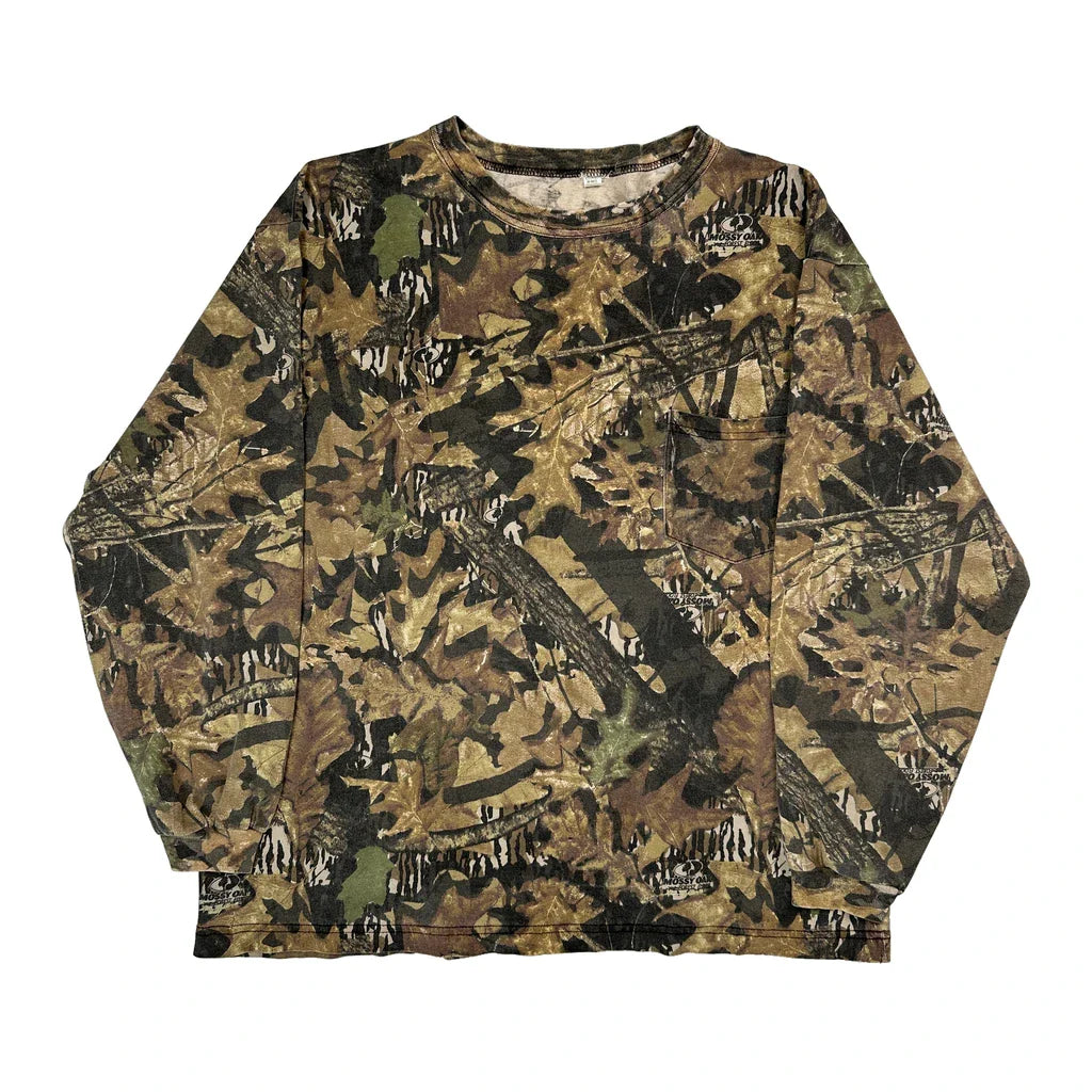 Mossy Oak Camo Long Sleeve T-Shirt - 2XL Green Cotton Refurbished - Thrifted (note: this is a term often used to describe second- refurbished available on Cerqular