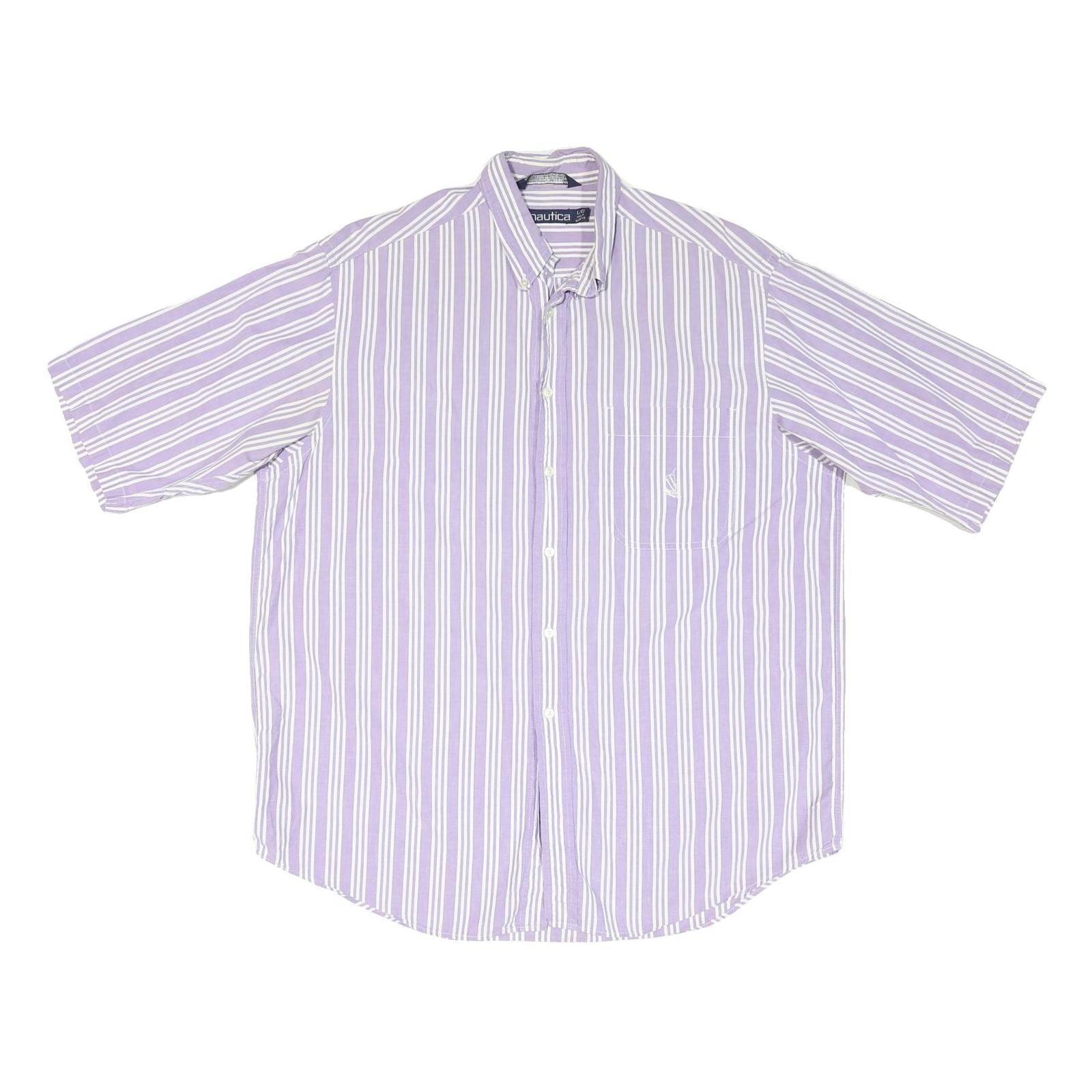 NAUTICA Mens Purple & White Striped Cotton Blend Shirt L Button Down Casual Refurbished - N/A refurbished available on Cerqular