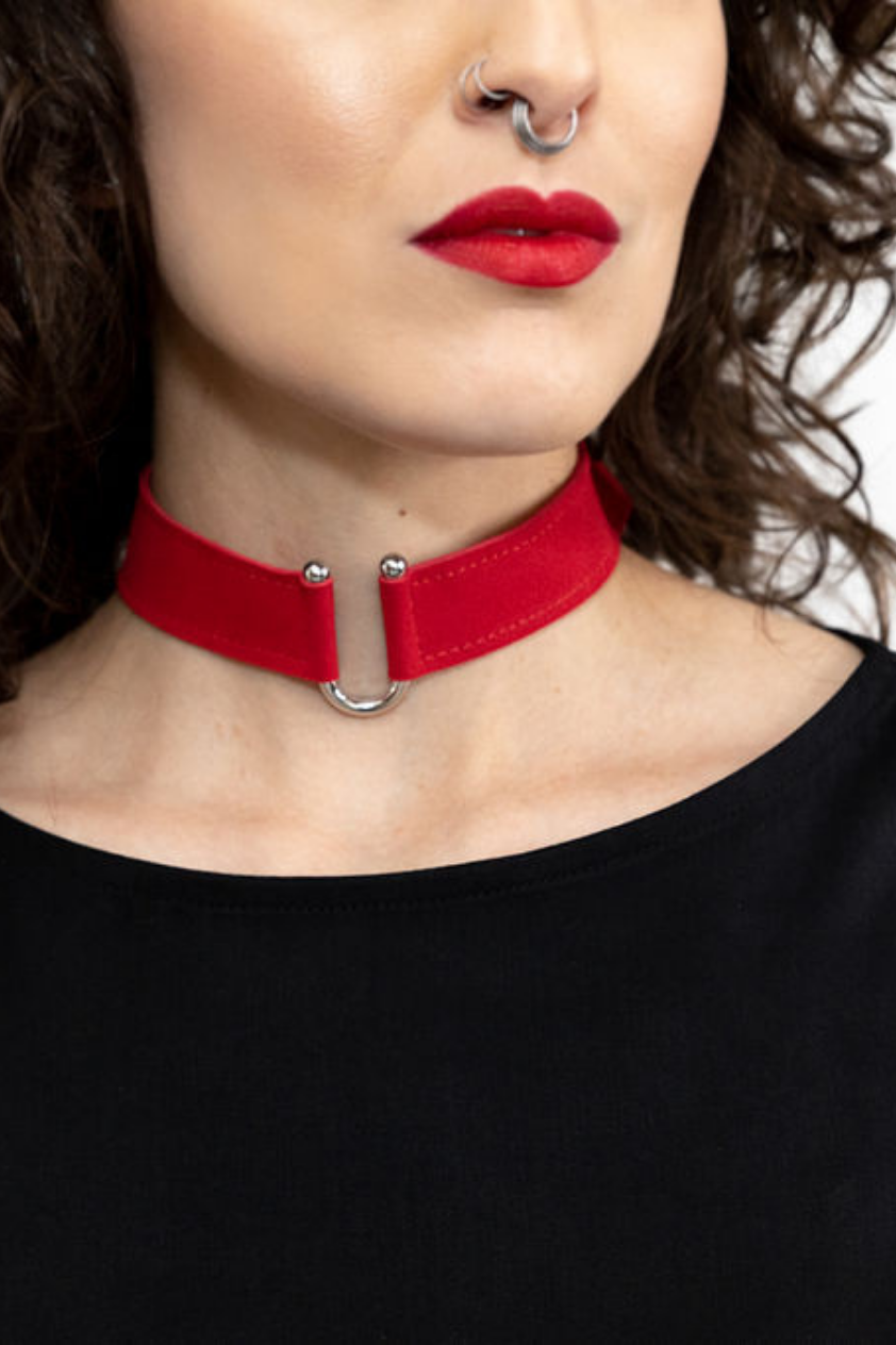 Red Suede Choker | Size: L Refurbished - N/A (I could not find a well-known brand by this name refurbished available on Cerqular