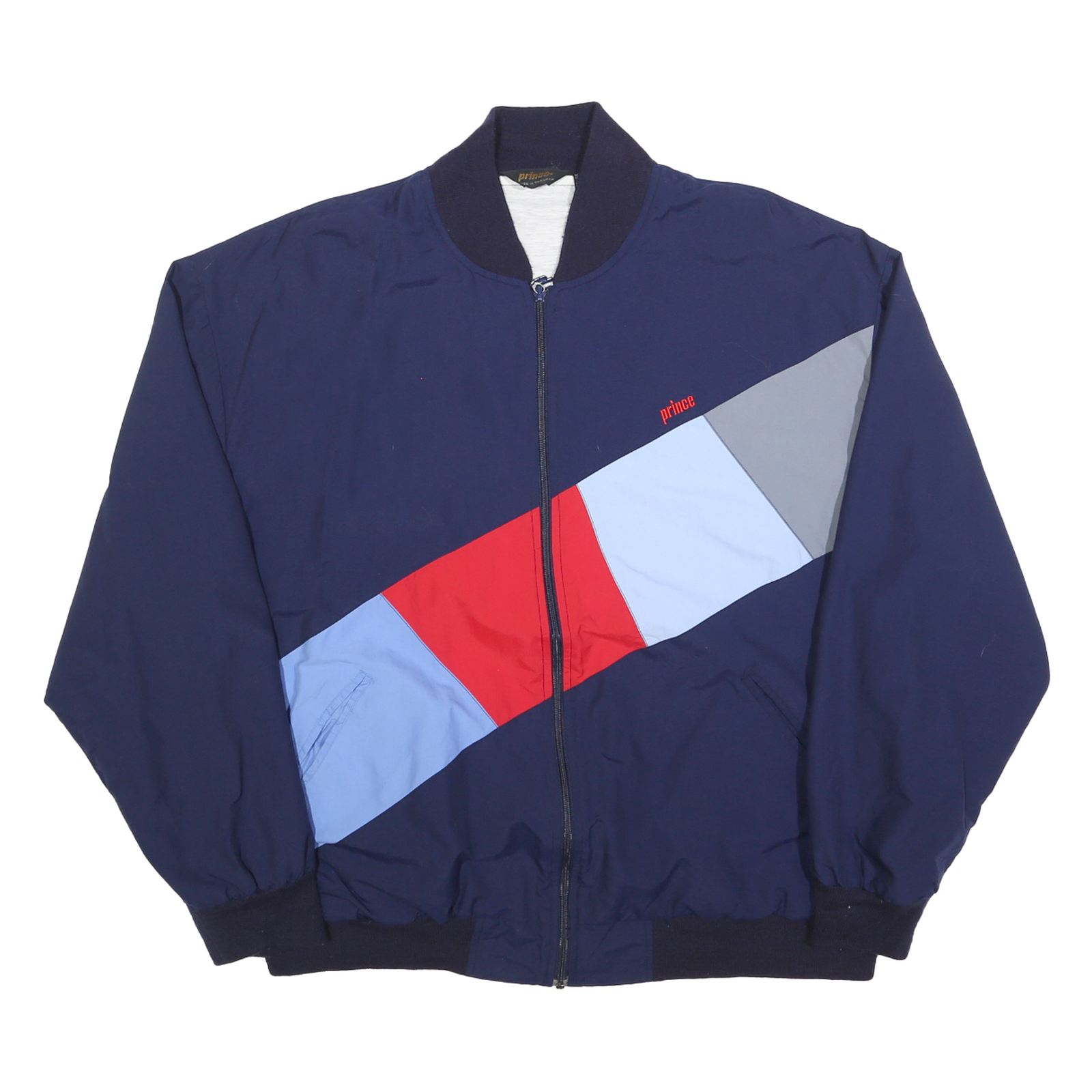PRINCE Mens Navy Blue Red & Grey Colourblock Zip Jacket XL Nylon Casual Refurbished - N/A refurbished available on Cerqular
