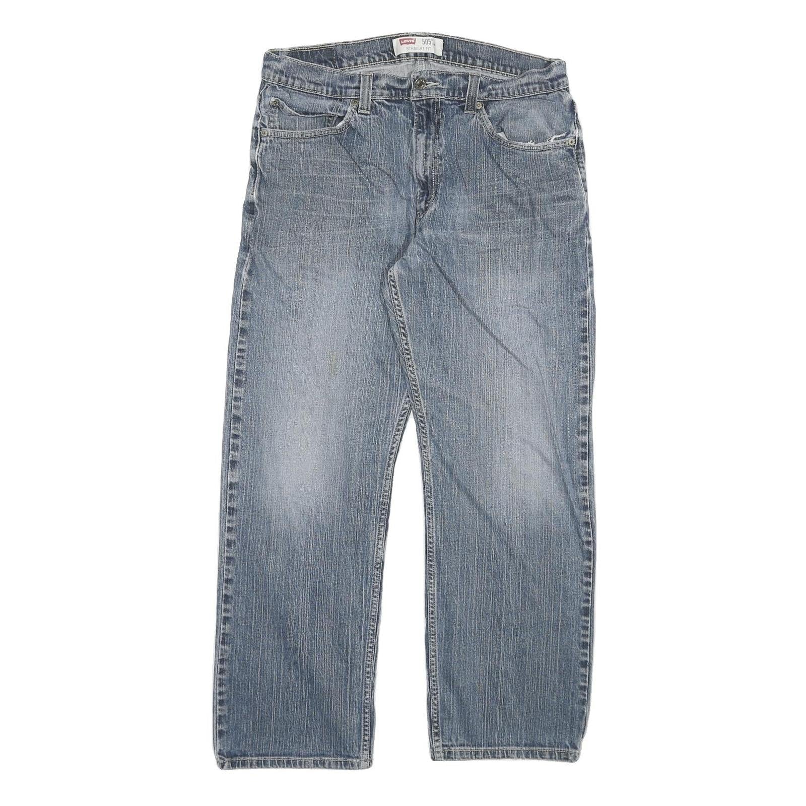 LEVI'S 505 Mens Jeans Blue Regular Straight Denim Medium W34 L30 Classic Zip Refurbished - N/A refurbished available on Cerqular