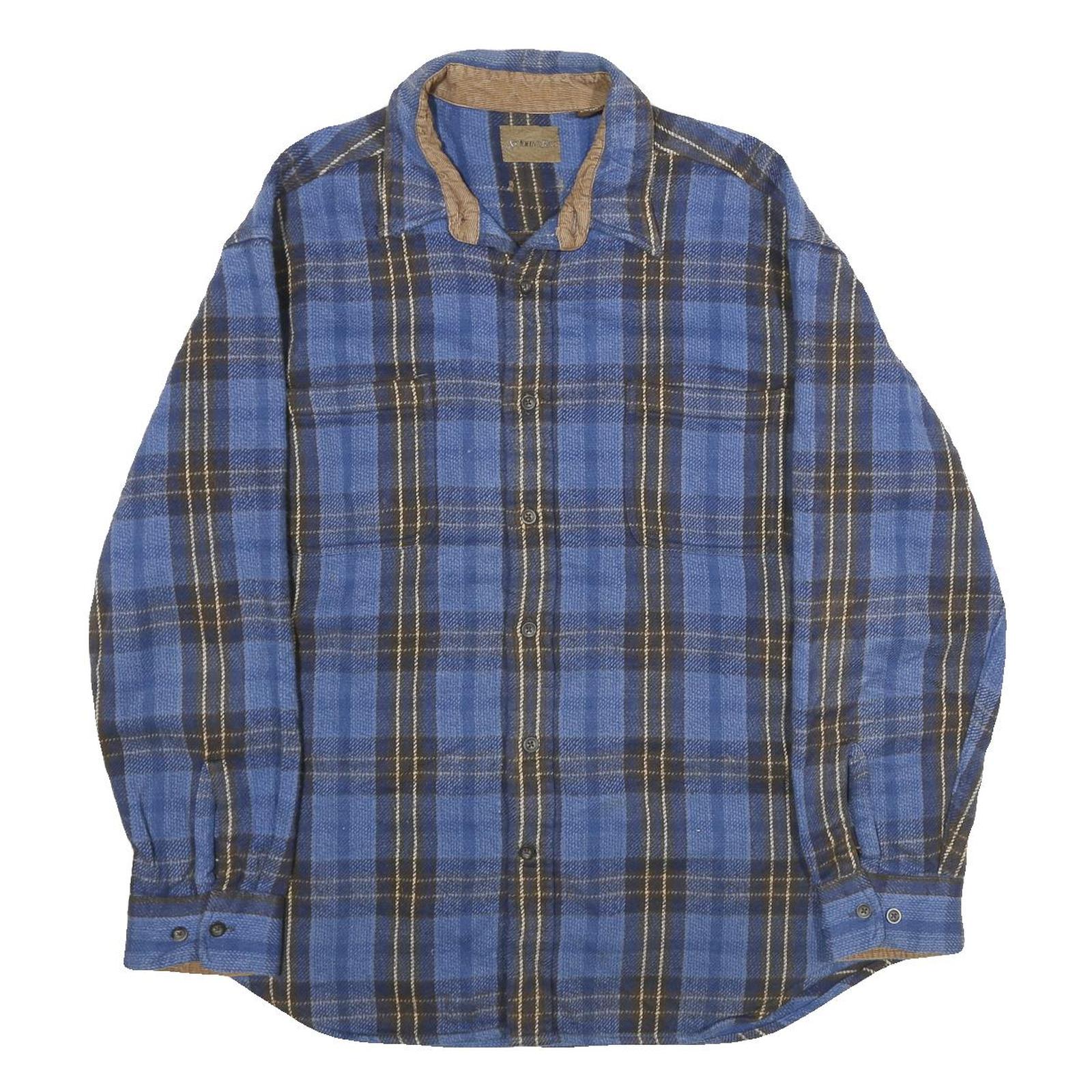 ST JOHN'S BAY Mens Blue & Brown Check Shirt XL Casual Button Cotton Flannel Refurbished - N/A refurbished available on Cerqular