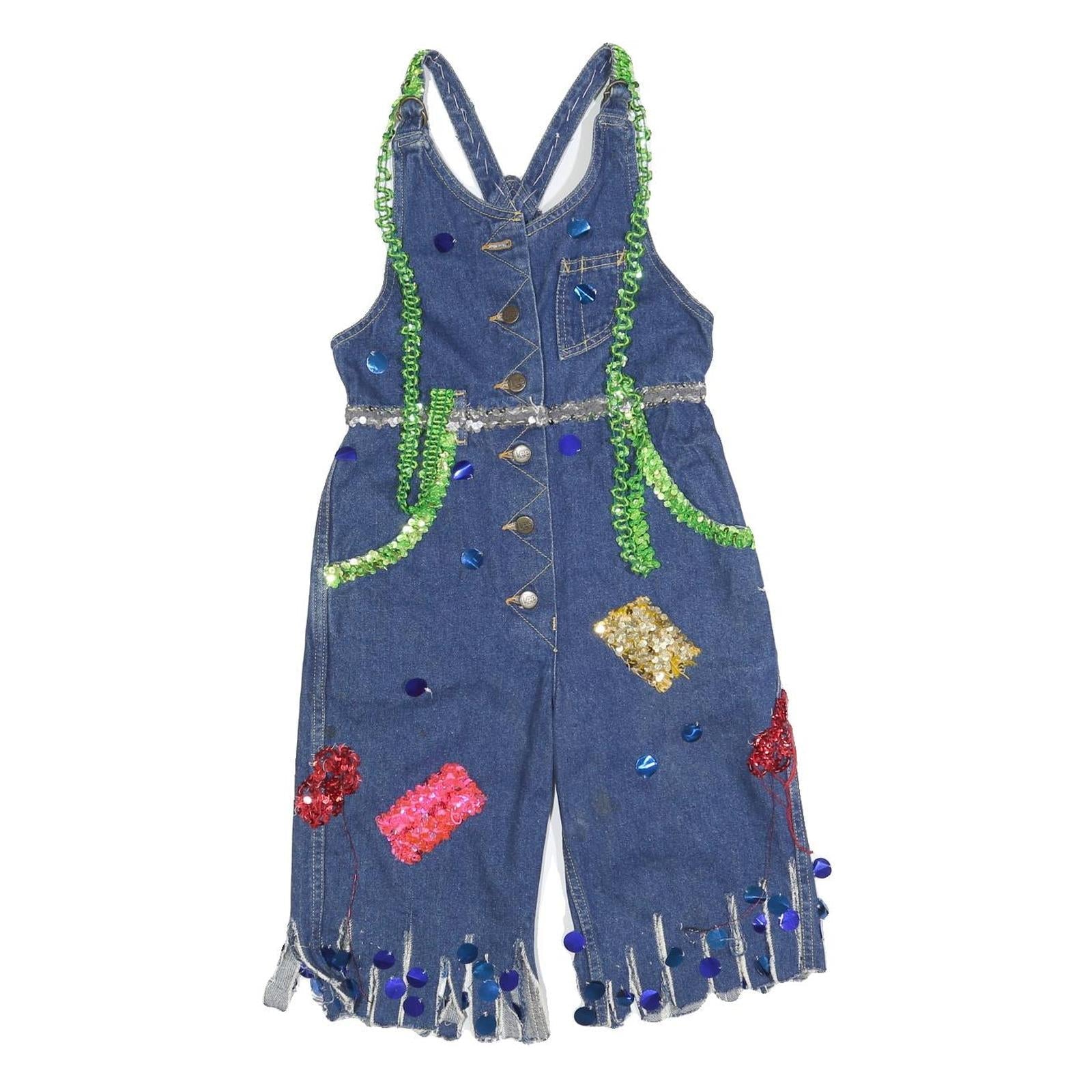 LEE Womens Blue Cotton Blend Denim Dungarees XS W26 L13 Sequinned Patchwork Refurbished - N/A refurbished available on Cerqular