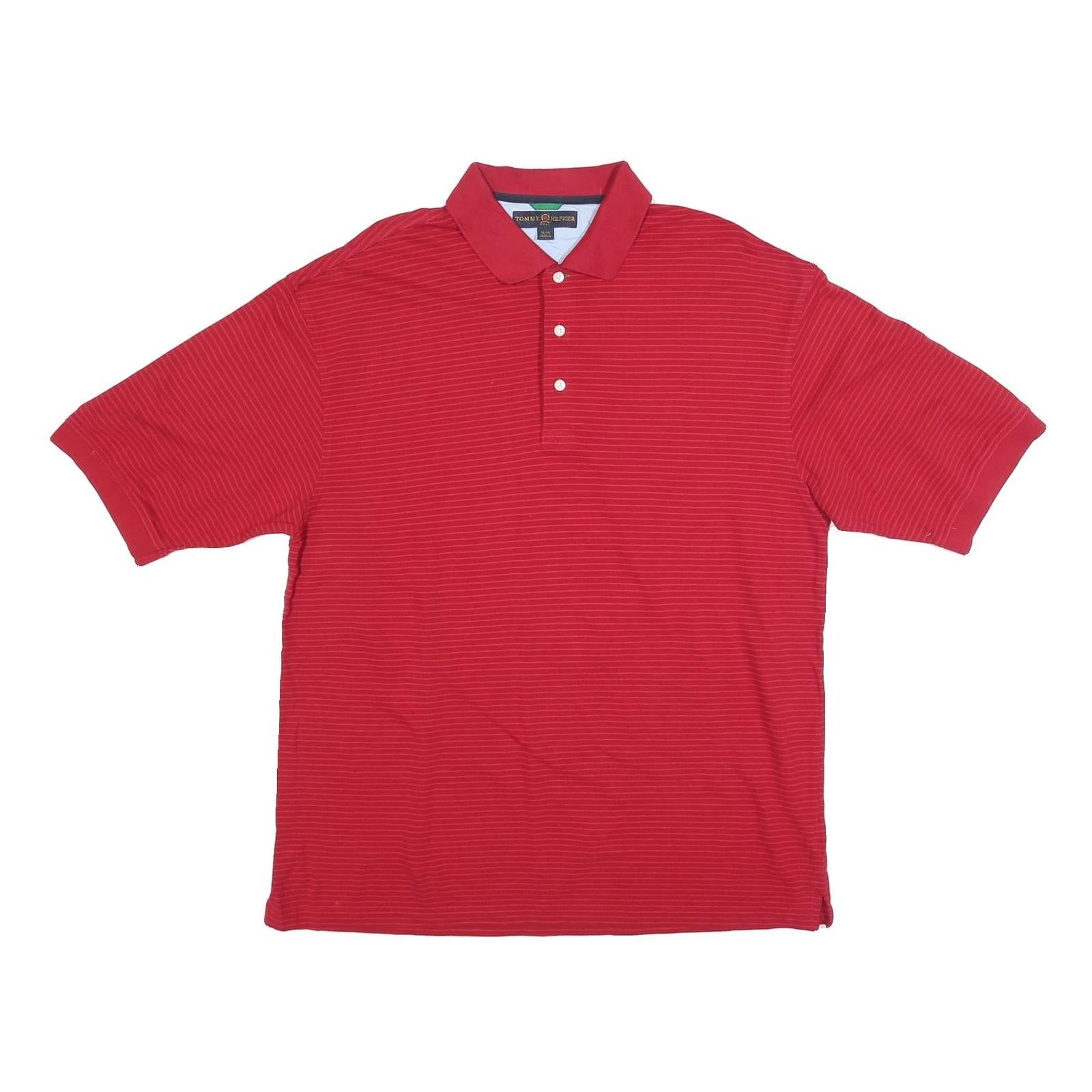 TOMMY HILFIGER Mens Red Striped XL Polo Shirt Cotton Blend Classic Fit Casual Refurbished - N/A refurbished available on Cerqular