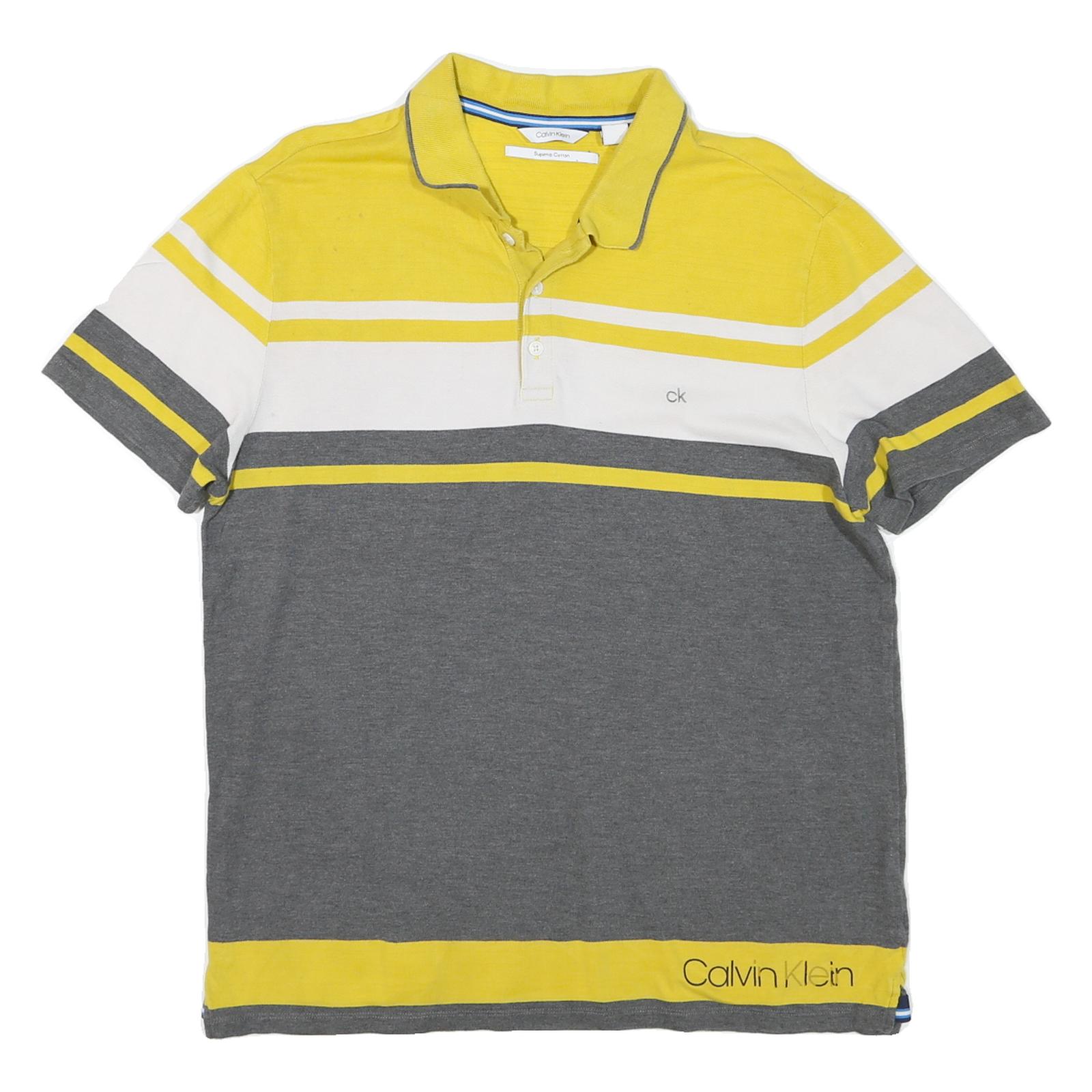 CALVIN KLEIN Mens Yellow & Grey Striped Short Sleeve Polo Shirt L Cotton Jersey Refurbished - N/A refurbished available on Cerqular
