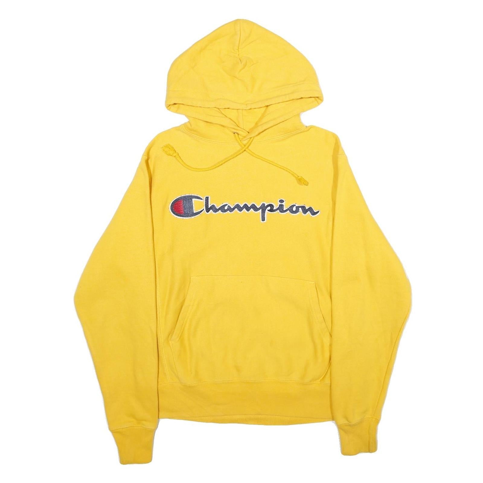 CHAMPION REVERSE WEAVE Mens Yellow Pullover Hoodie S Embroidered Logo Refurbished - N/A refurbished available on Cerqular