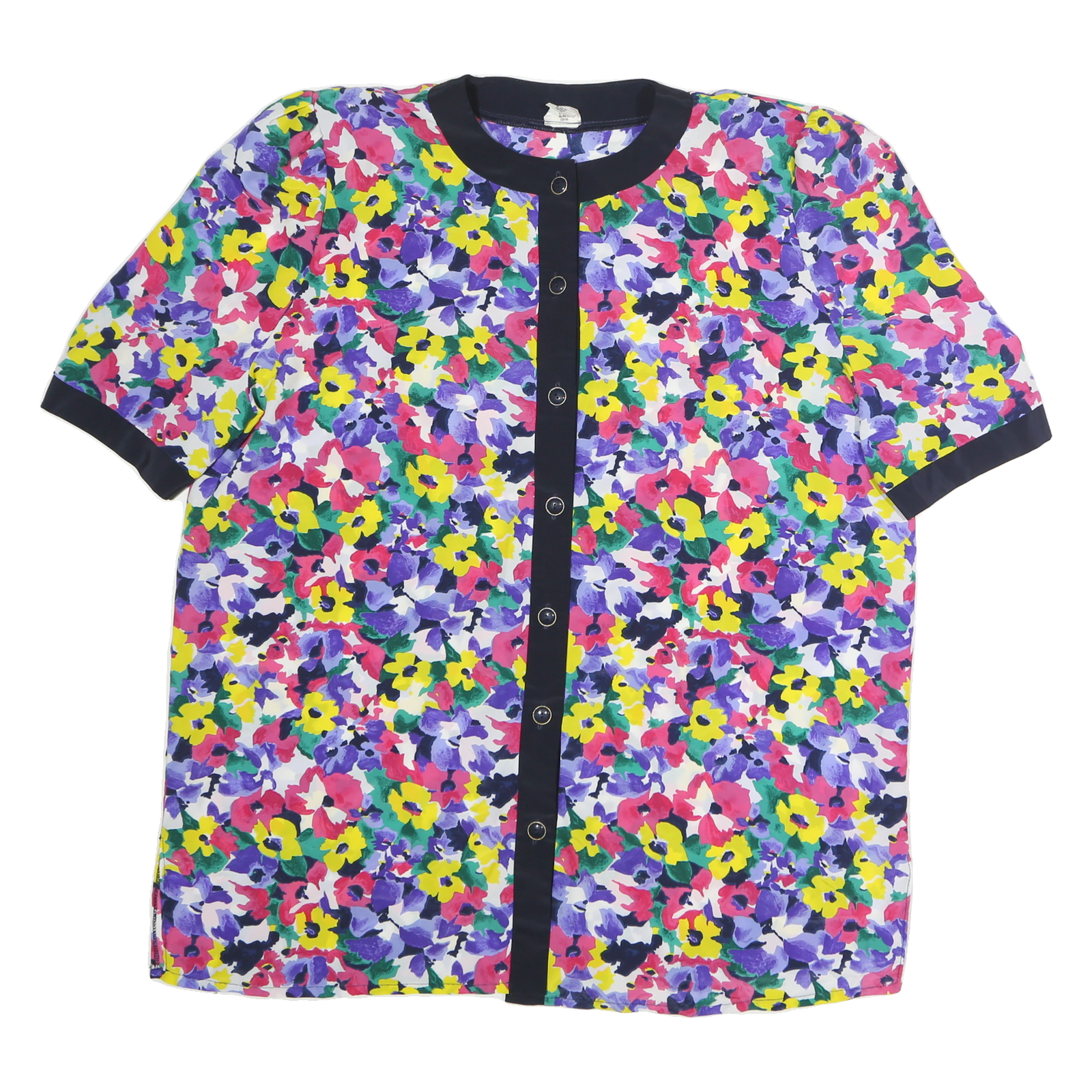 ACKERMAN Womens Multicolour Floral Printed Button Top Short Sleeve Round Neck L Refurbished - N/A refurbished available on Cerqular