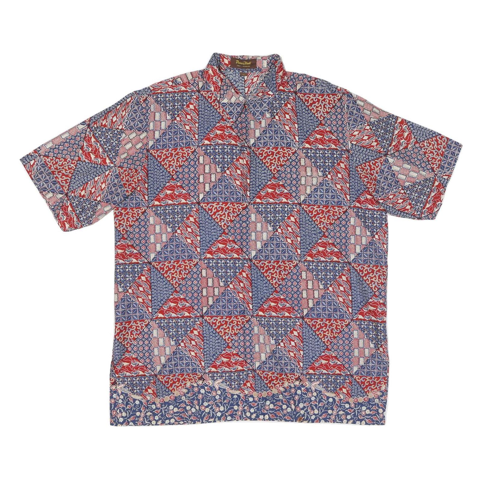 Mens Red Blue Pattern Shirt XL Cotton Blend Casual Summer Holiday Style Refurbished - N/A refurbished available on Cerqular