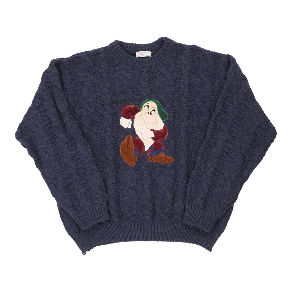 Segreta Emmanuel Schvili Cartoon Jumper - XL Navy Wool Blend Refurbished - Thrifted (note: this is a term often used to describe second- refurbished available on Cerqular