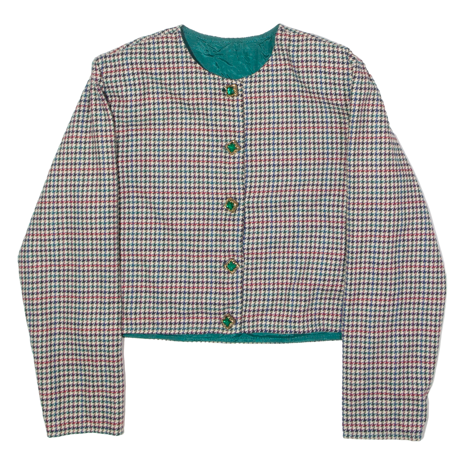 Womens Blazer Jacket Beige 80s Houndstooth L Refurbished - N/A refurbished available on Cerqular
