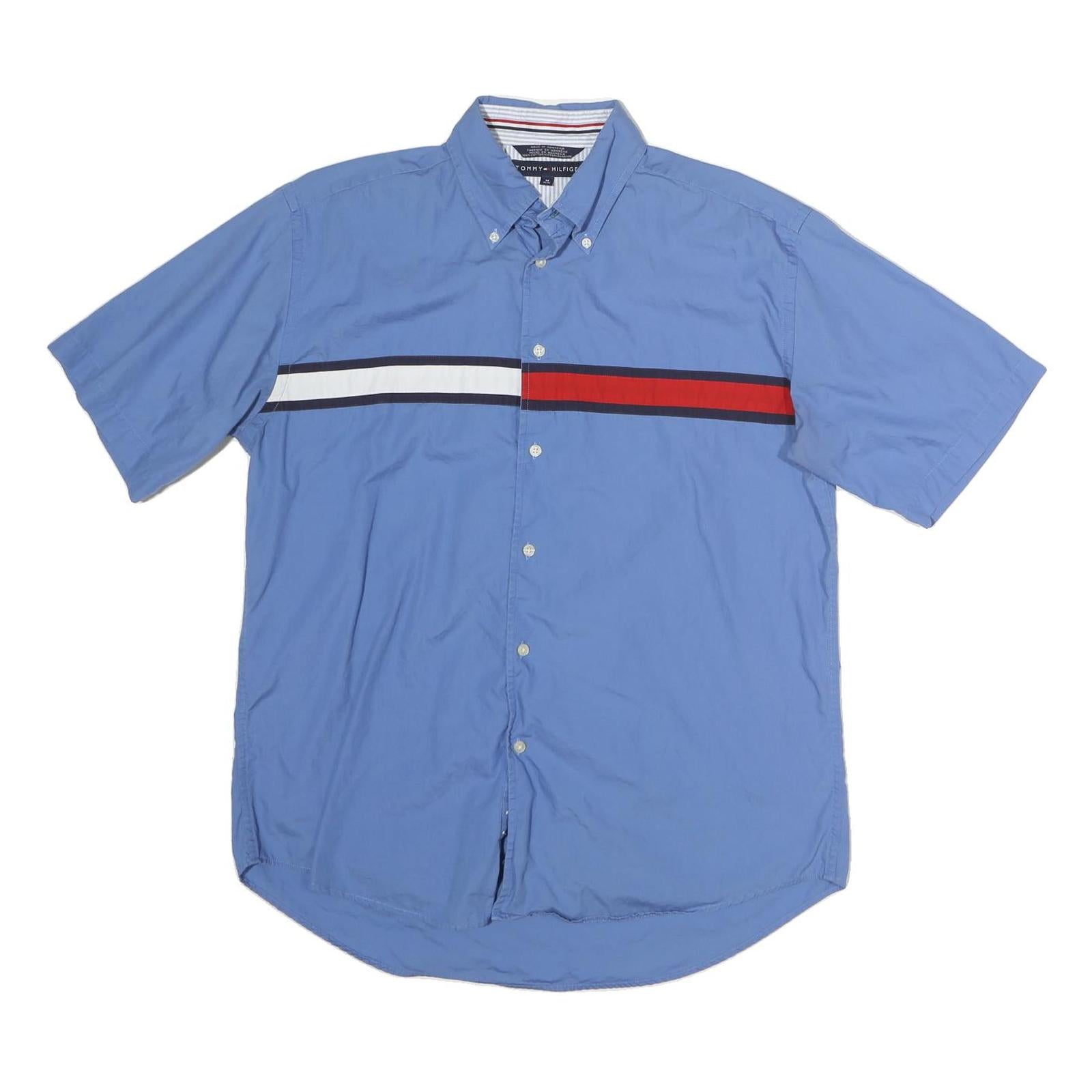 TOMMY HILFIGER Mens Blue Red White Button-Down Shirt M Cotton Short Sleeve Refurbished - N/A refurbished available on Cerqular