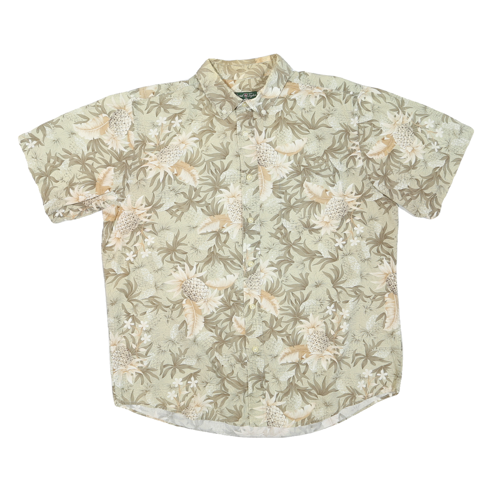 DAVID TAYLOR Mens Beige & Cream Floral Cotton Blend Shirt L Summer Casual Button Refurbished - N/A refurbished available on Cerqular