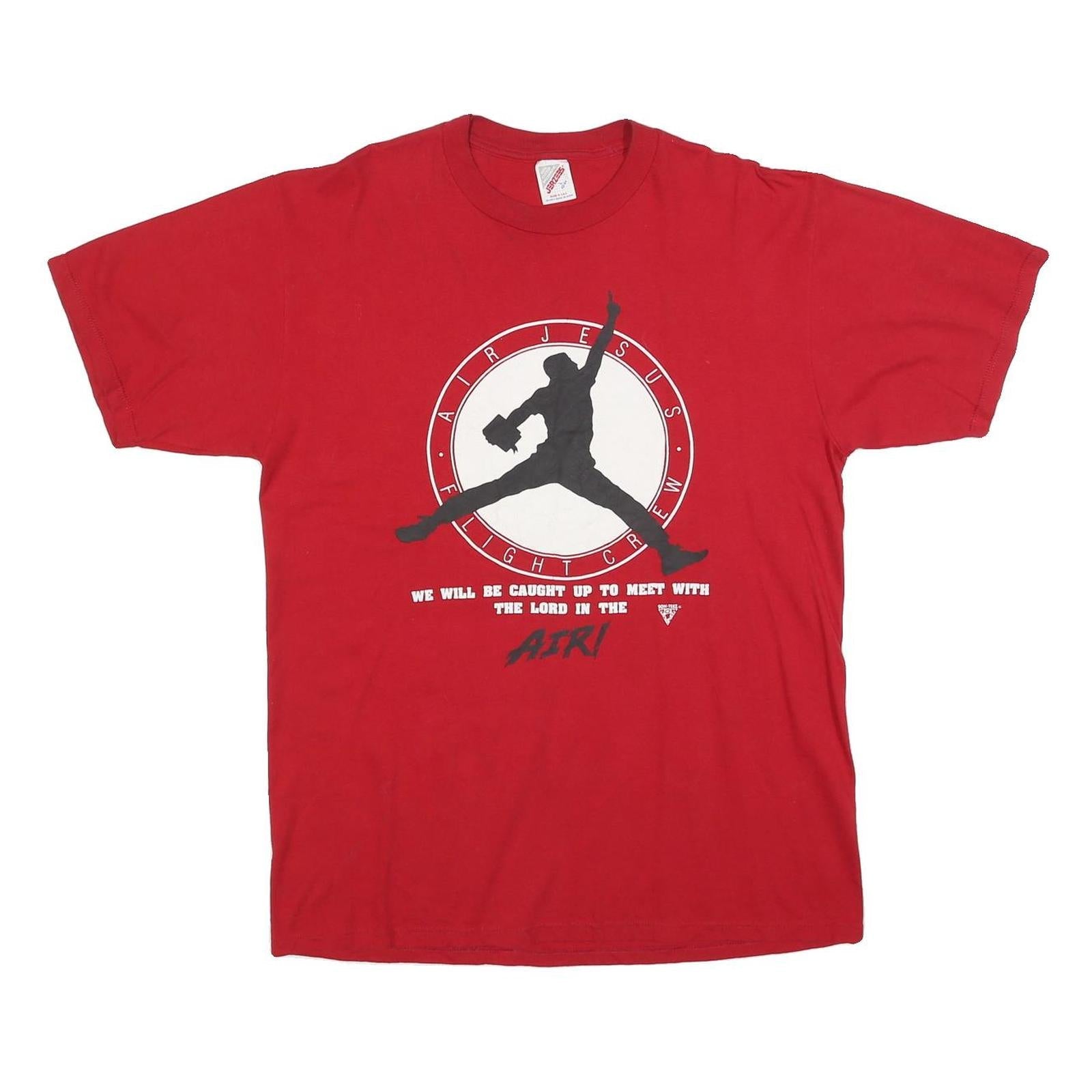 JERZEES Mens Red Graphic T-Shirt L Short Sleeve Crew Neck Air Jesus Flight Crew Refurbished - N/A refurbished available on Cerqular