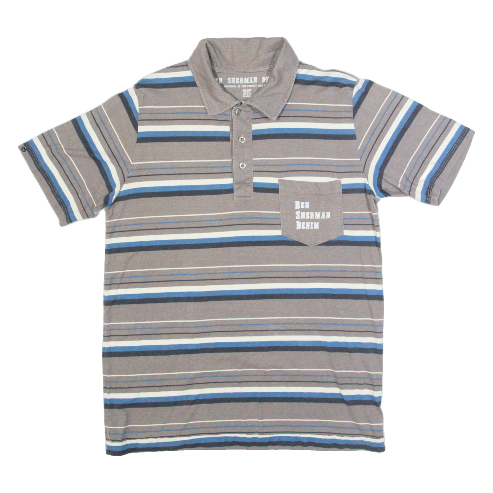 BEN SHERMAN Mens Polo Shirt Grey Striped M Refurbished - N/A refurbished available on Cerqular