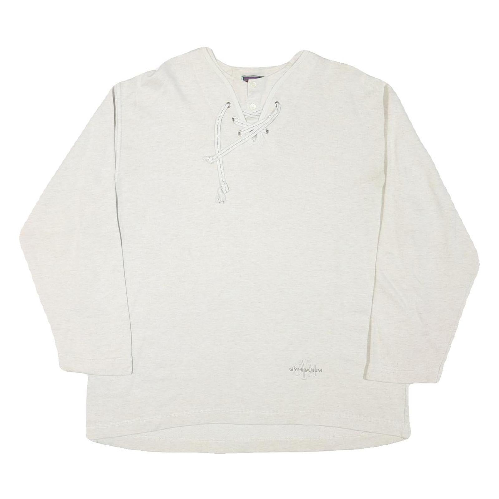 GYMNASIUM Mens Cream Cotton Blend Lace Up Neck L Sweatshirt Pullover Casual Refurbished - N/A refurbished available on Cerqular