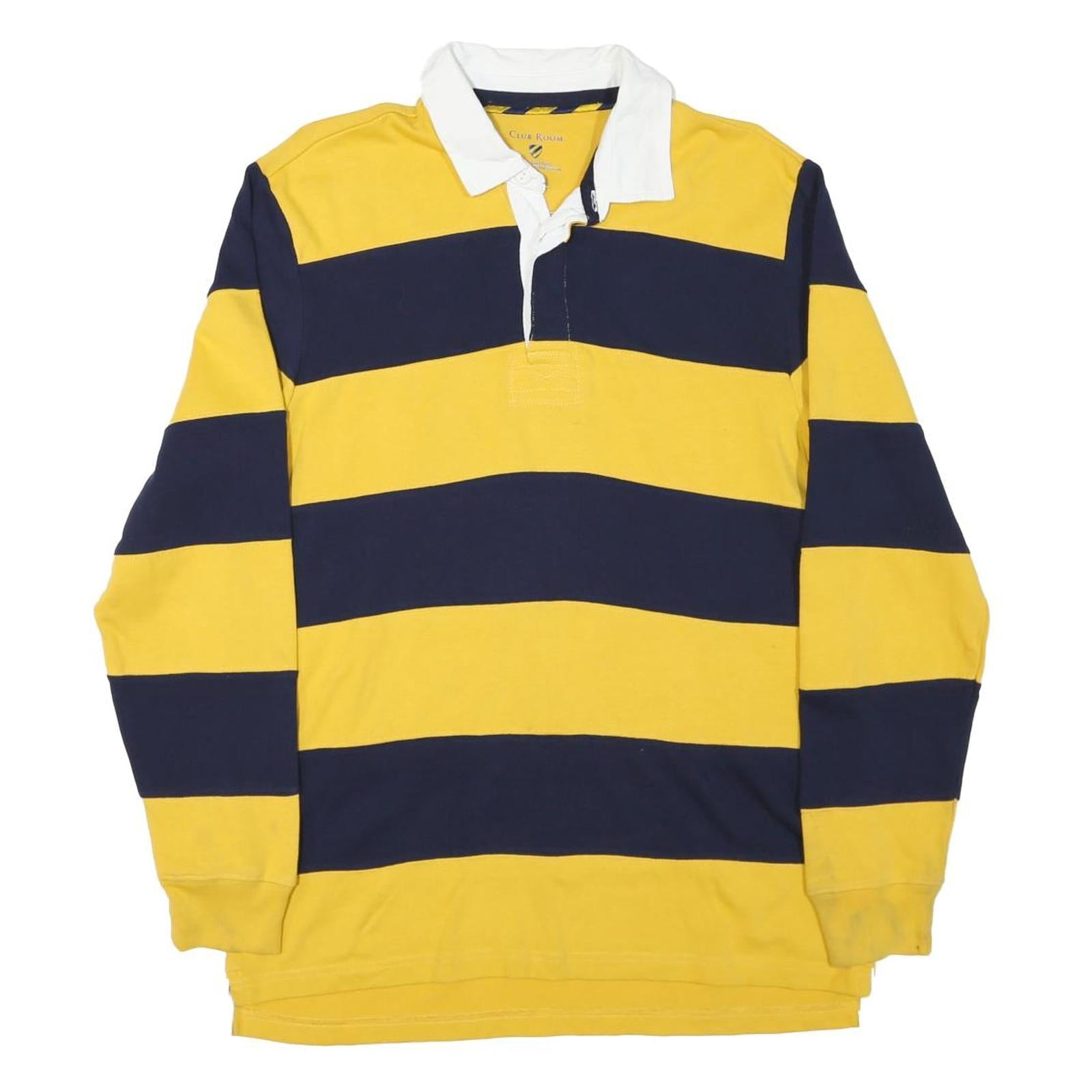 CLUB ROOM Mens Yellow & Navy Striped Long Sleeve Polo Shirt S Casual Cotton Refurbished - N/A refurbished available on Cerqular