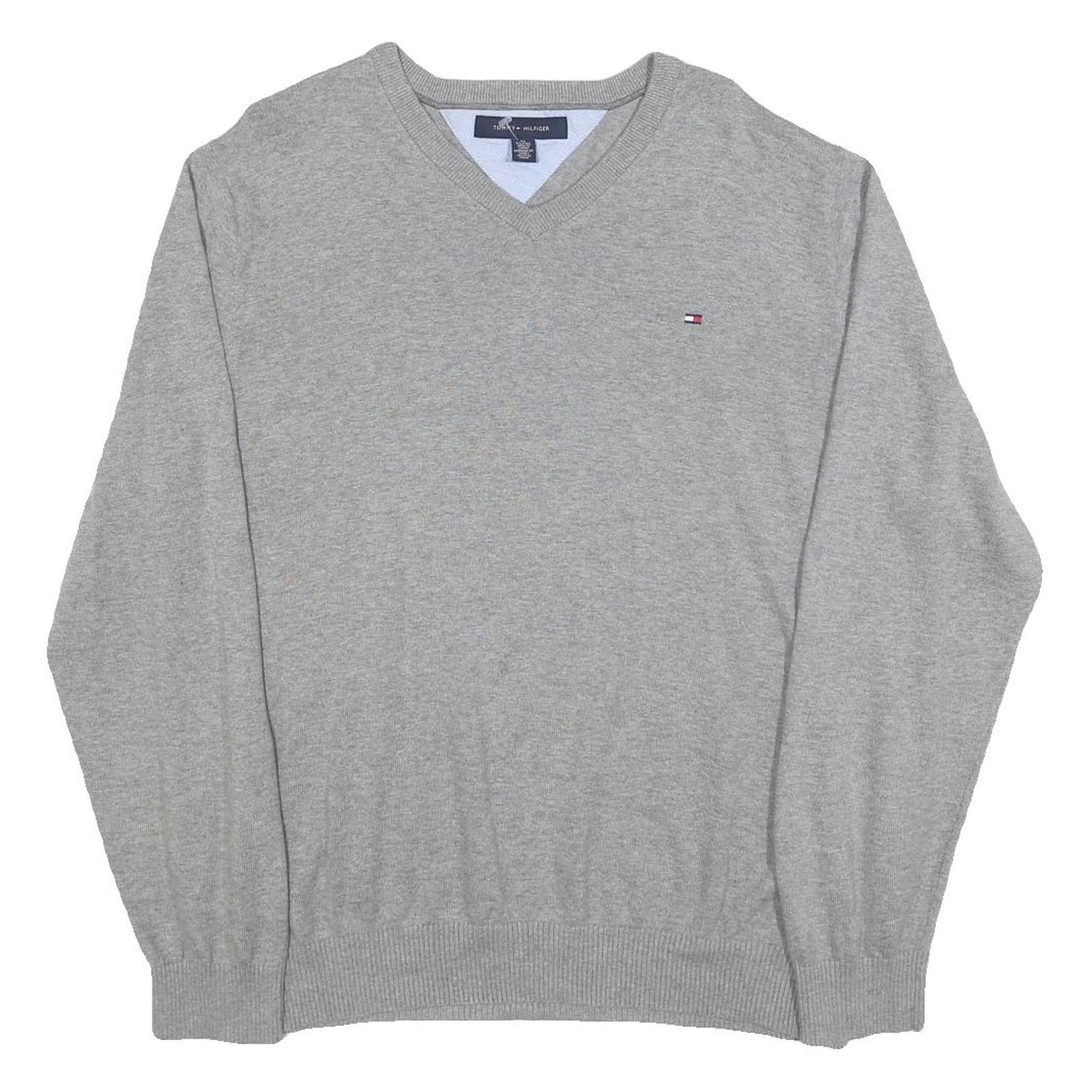 TOMMY HILFIGER Mens Grey Cotton Blend Plain V-Neck Basic Knit Jumper XL Classic Refurbished - N/A refurbished available on Cerqular