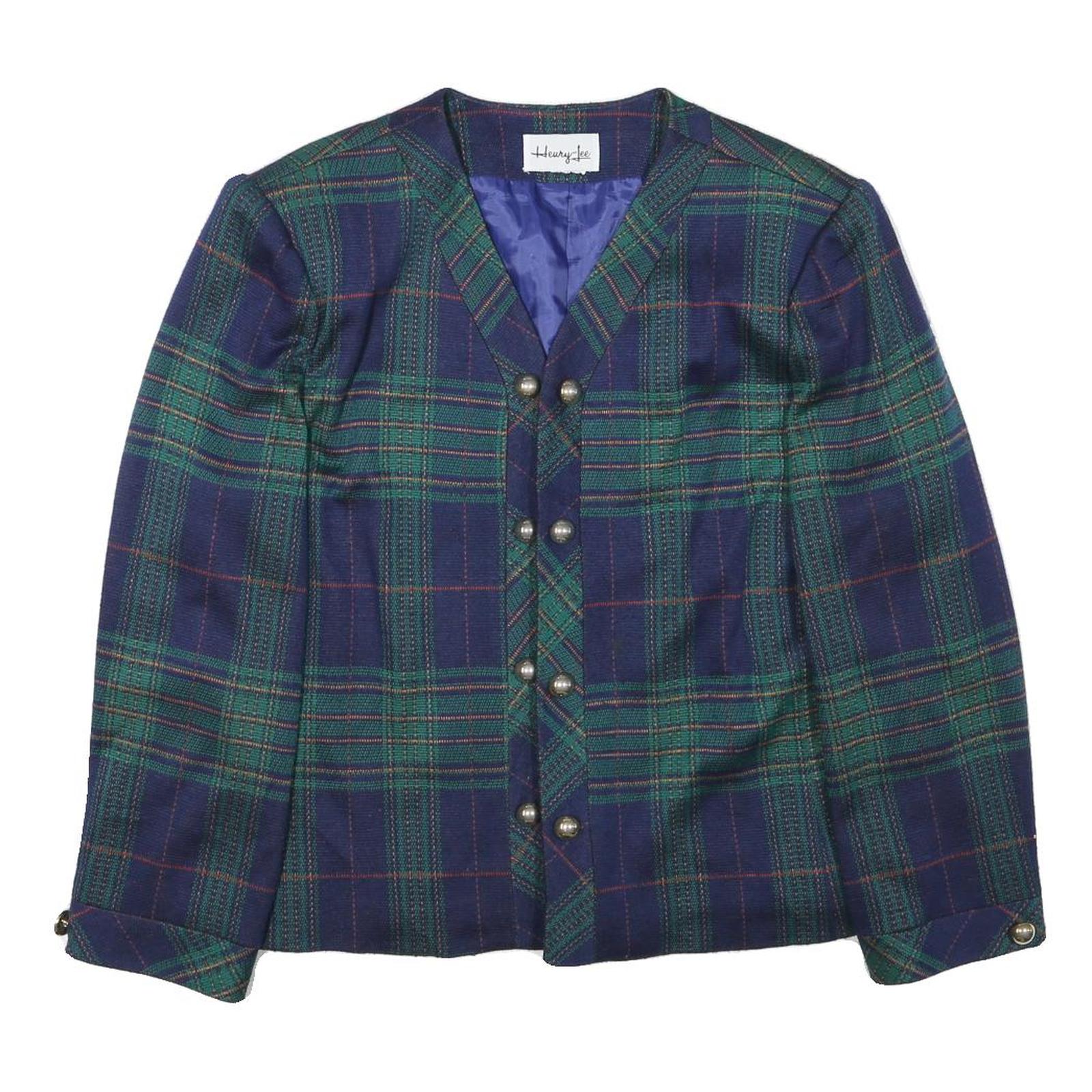 HERVY LEE Womens Blue Green Check Jacket L Polyester Blend Tailored Classic Refurbished - N/A refurbished available on Cerqular