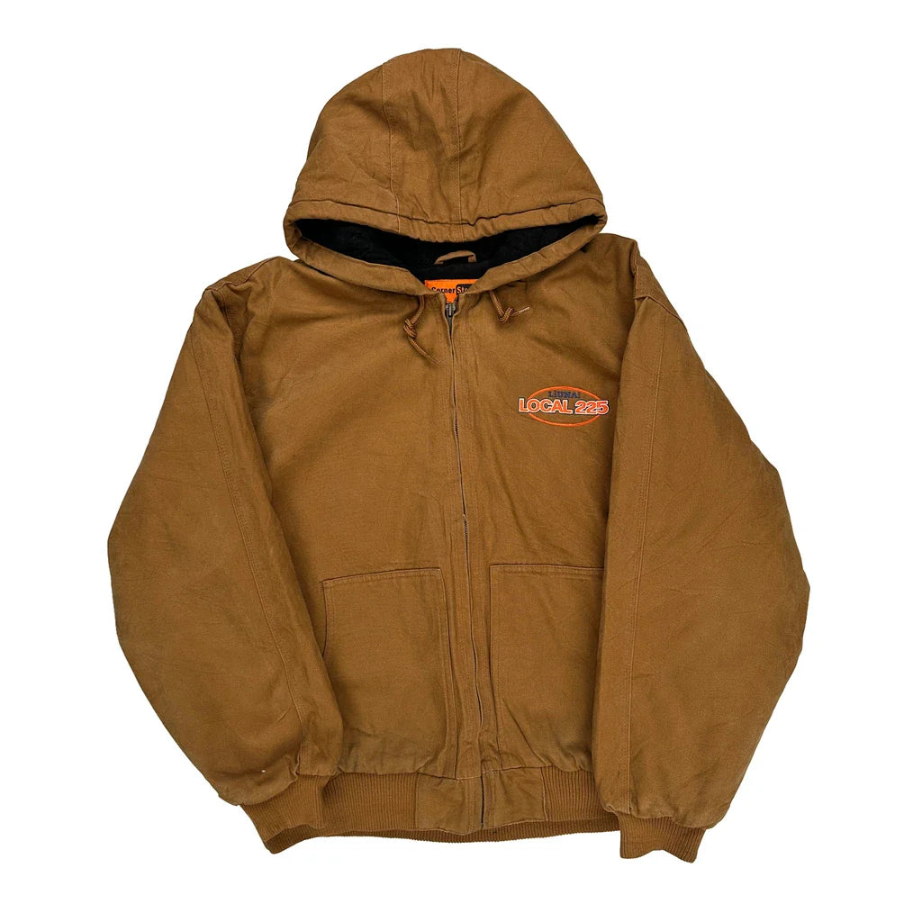 Corner Stone Graphic Jacket - XL Brown Cotton Refurbished - Thrifted (note: this is a term often used to describe second- refurbished available on Cerqular