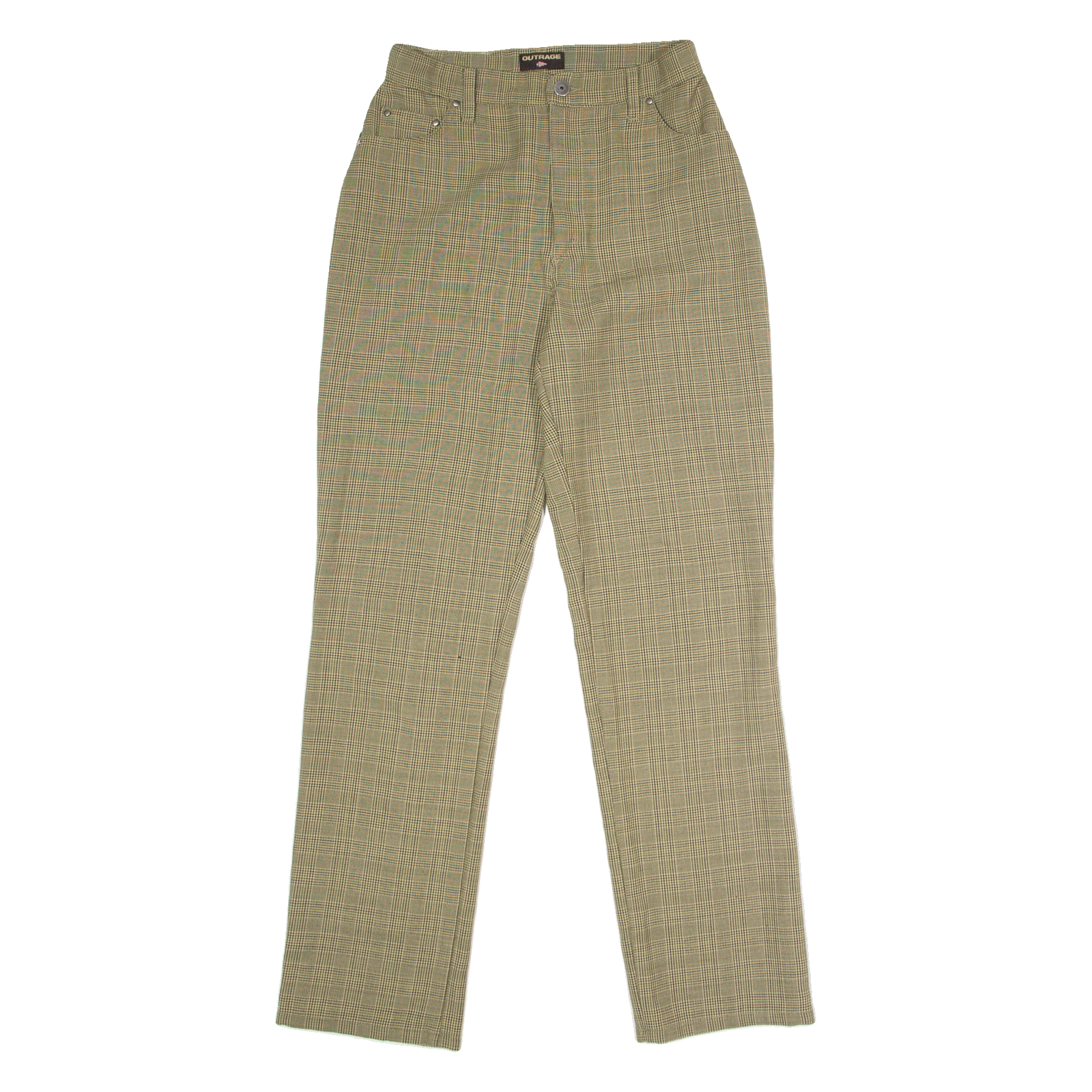 OUTRAGE Houndstooth Check Womens Trousers Beige Straight 90s W26 L30 Refurbished - N/A refurbished available on Cerqular