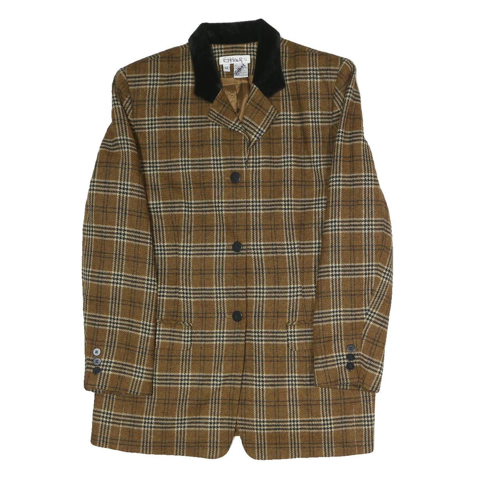 CHAUS Womens Brown & White Checked Classic Jacket S Polyester Blend Button Refurbished - N/A refurbished available on Cerqular