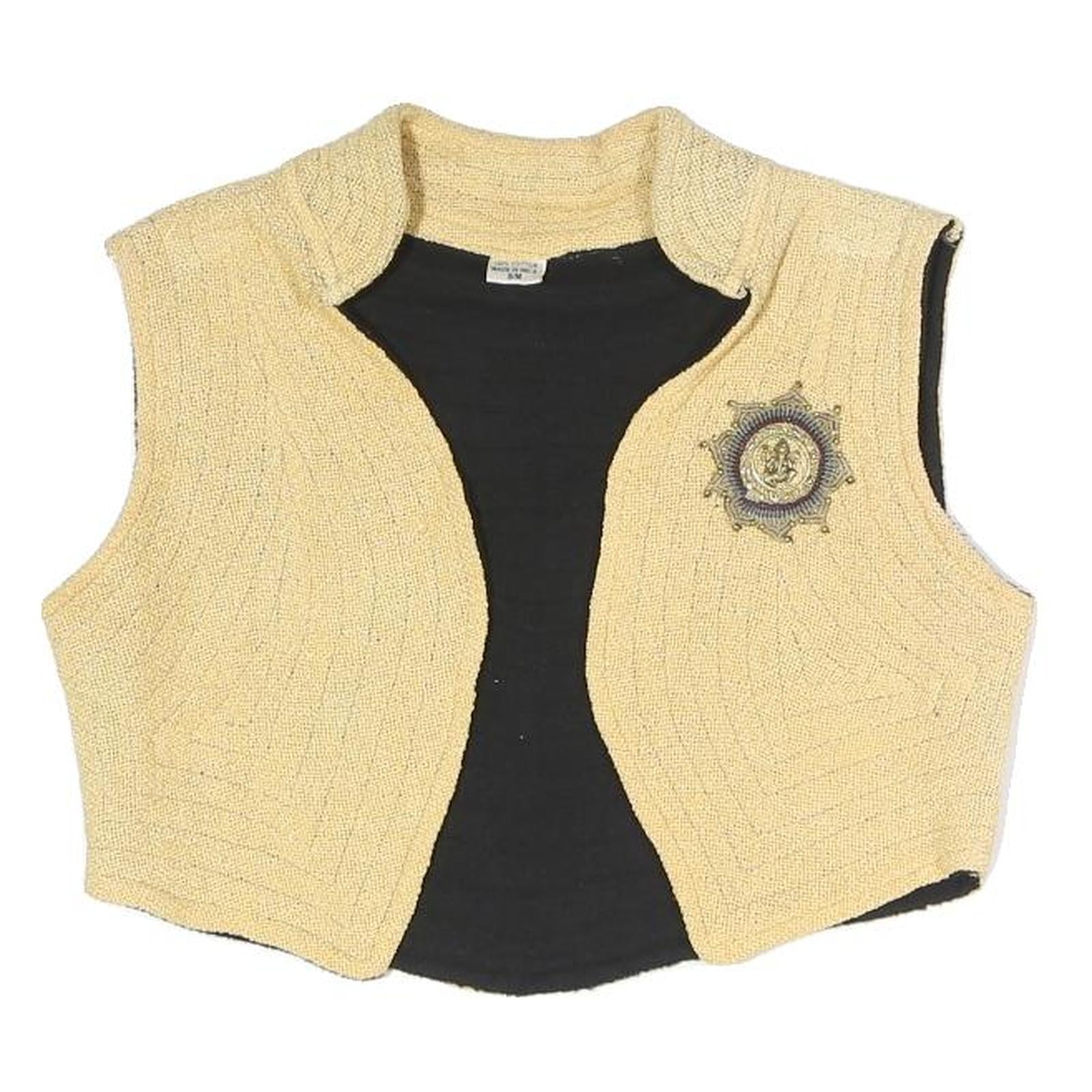 Womens Beige Knitted Sleeveless Jacket S Polyester Blend Plain Unique Brooch Refurbished - N/A refurbished available on Cerqular