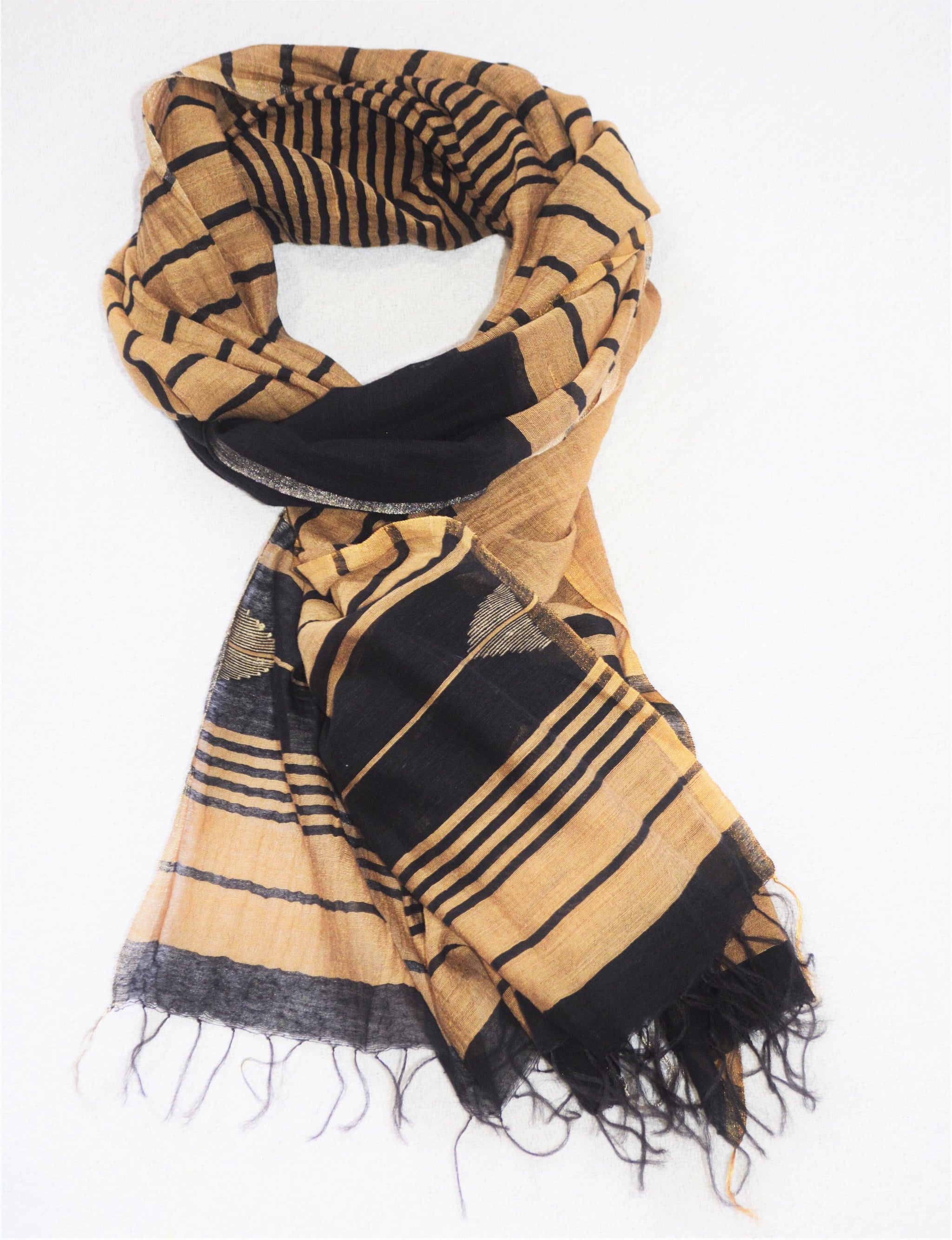 One of a kind Handwoven Black and gold Silk Shawl - Limited Edition Refurbished - N/A refurbished available on Cerqular