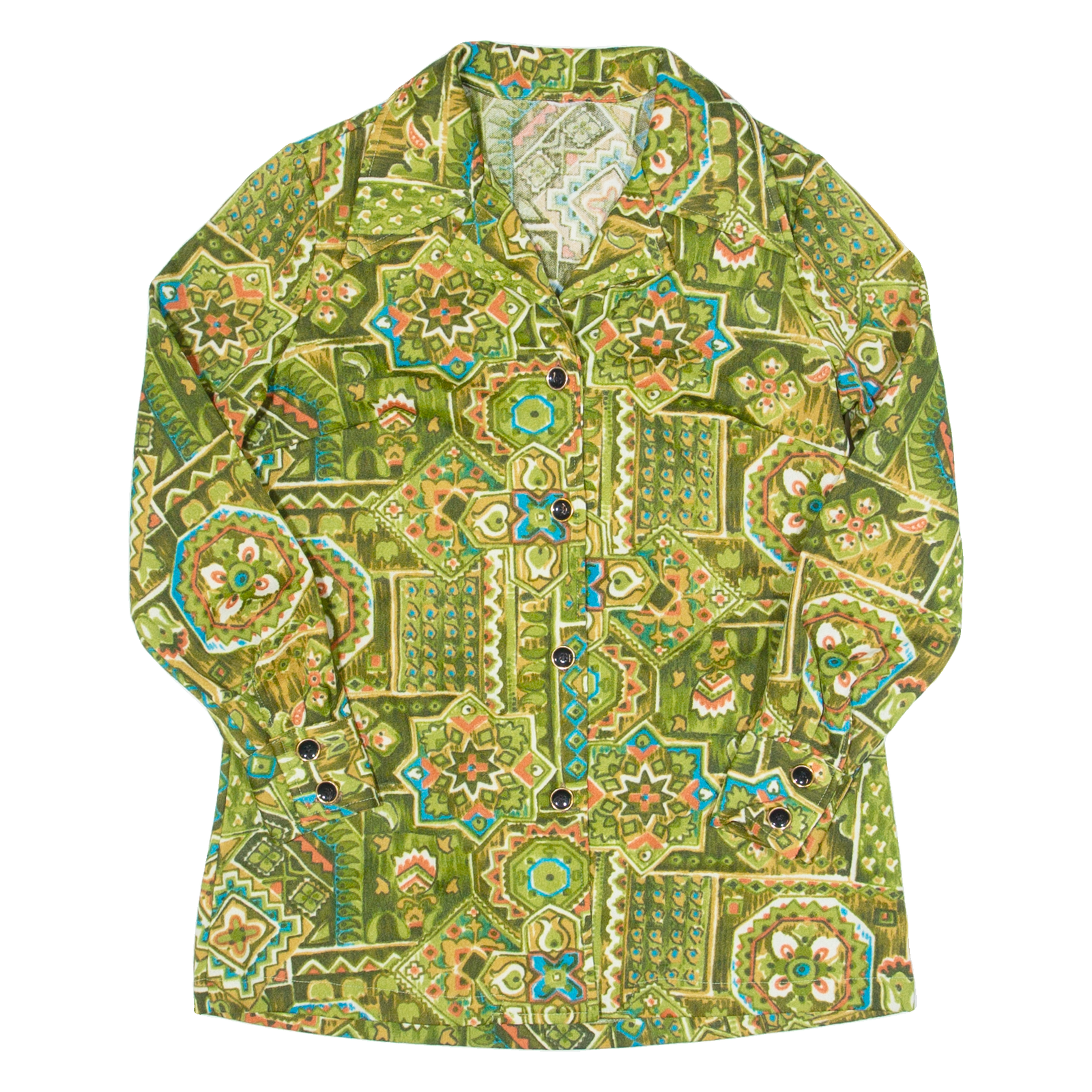 Womens Printed Shirt Green Collared Long Sleeve 90s Geometric S Refurbished - N/A refurbished available on Cerqular
