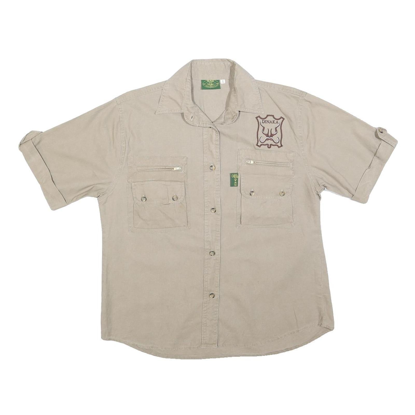TAG Womens Beige Casual Cotton Blend Shirt S Zipper Pockets Campaign Style Refurbished - N/A refurbished available on Cerqular