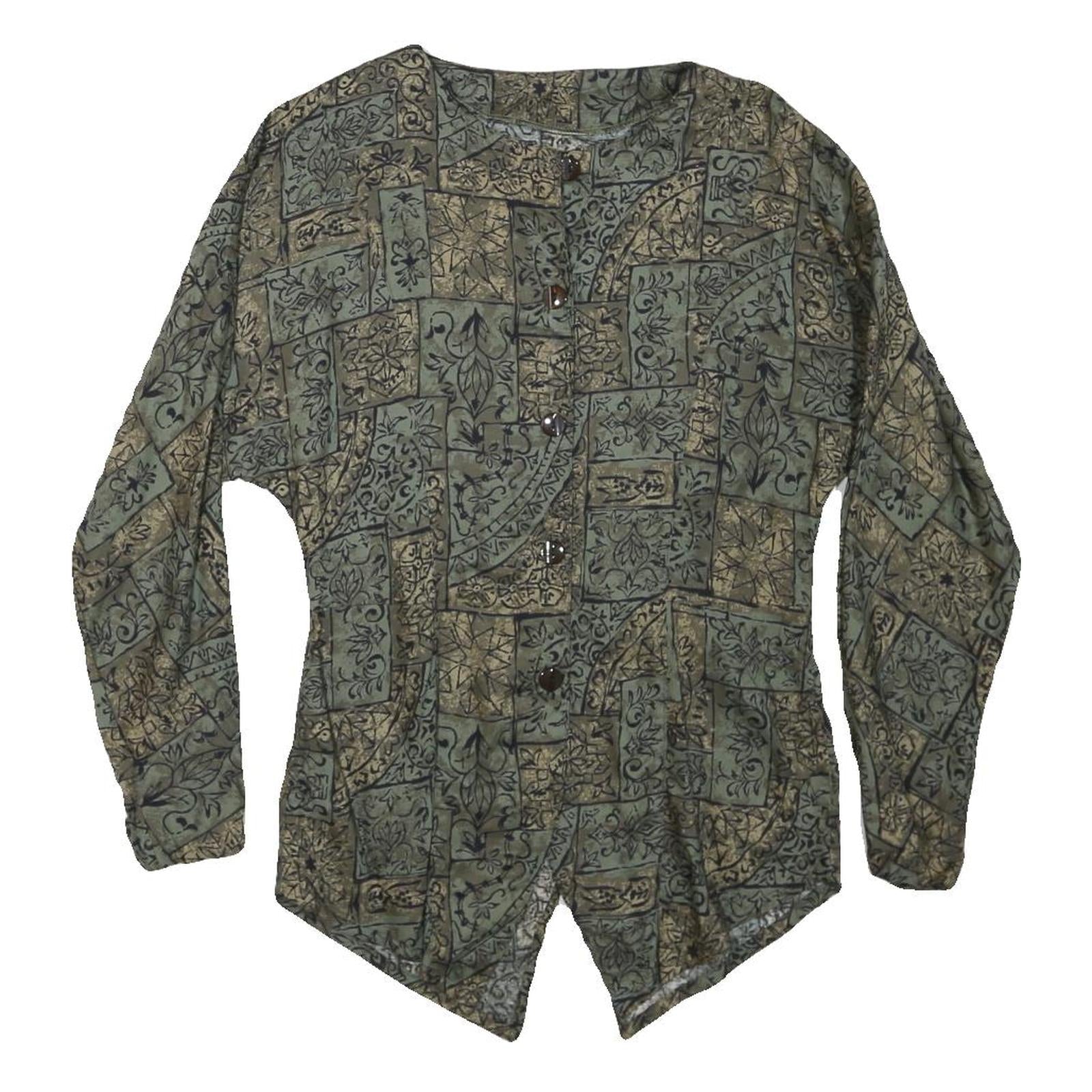 Womens Green Printed Cotton Blend Button Shirt Long Sleeve Round Neck M Stylish Refurbished - N/A refurbished available on Cerqular