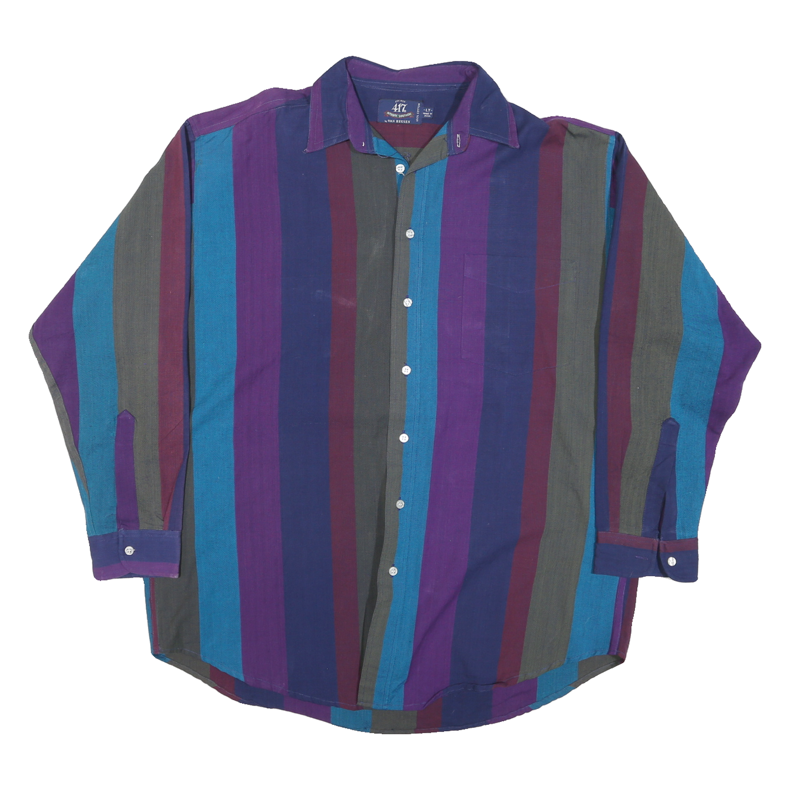 VAN HEUSEN Mens Blue & Purple Striped Casual Shirt L Button Cotton Blend Refurbished - N/A refurbished available on Cerqular