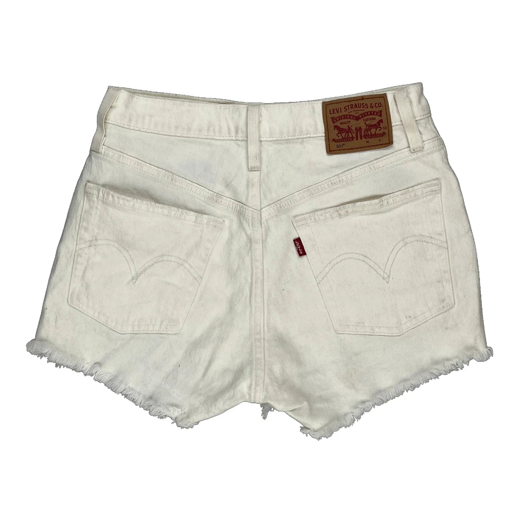 Levis Denim Shorts - 26W UK 6 White Cotton Refurbished - Thrifted (note: this is a term often used to describe second- refurbished available on Cerqular