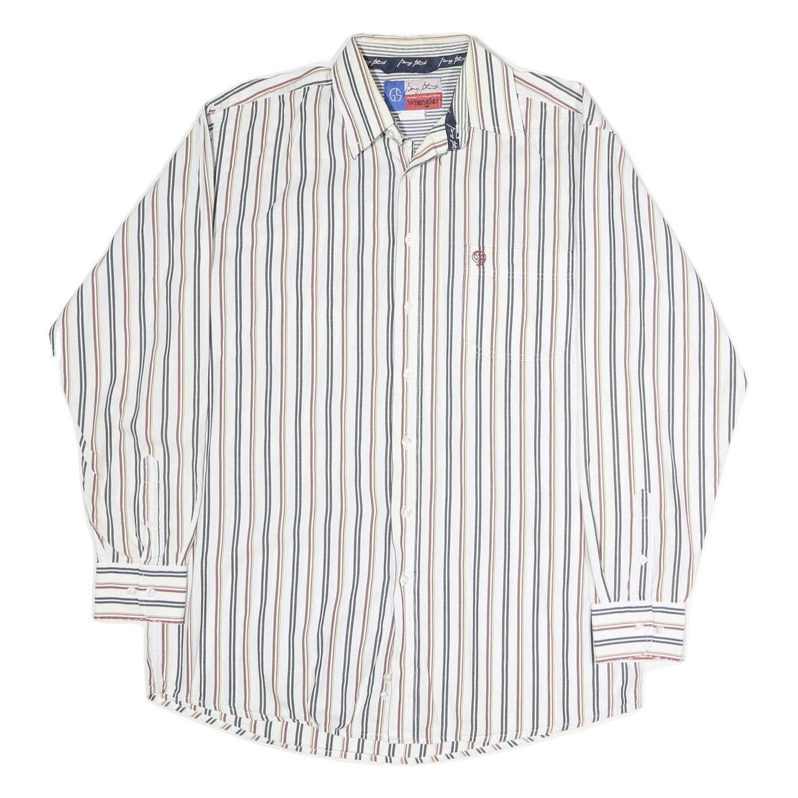 WRANGLER Mens White & Brown Stripe Long Sleeve Shirt L Casual Cotton Refurbished - N/A refurbished available on Cerqular