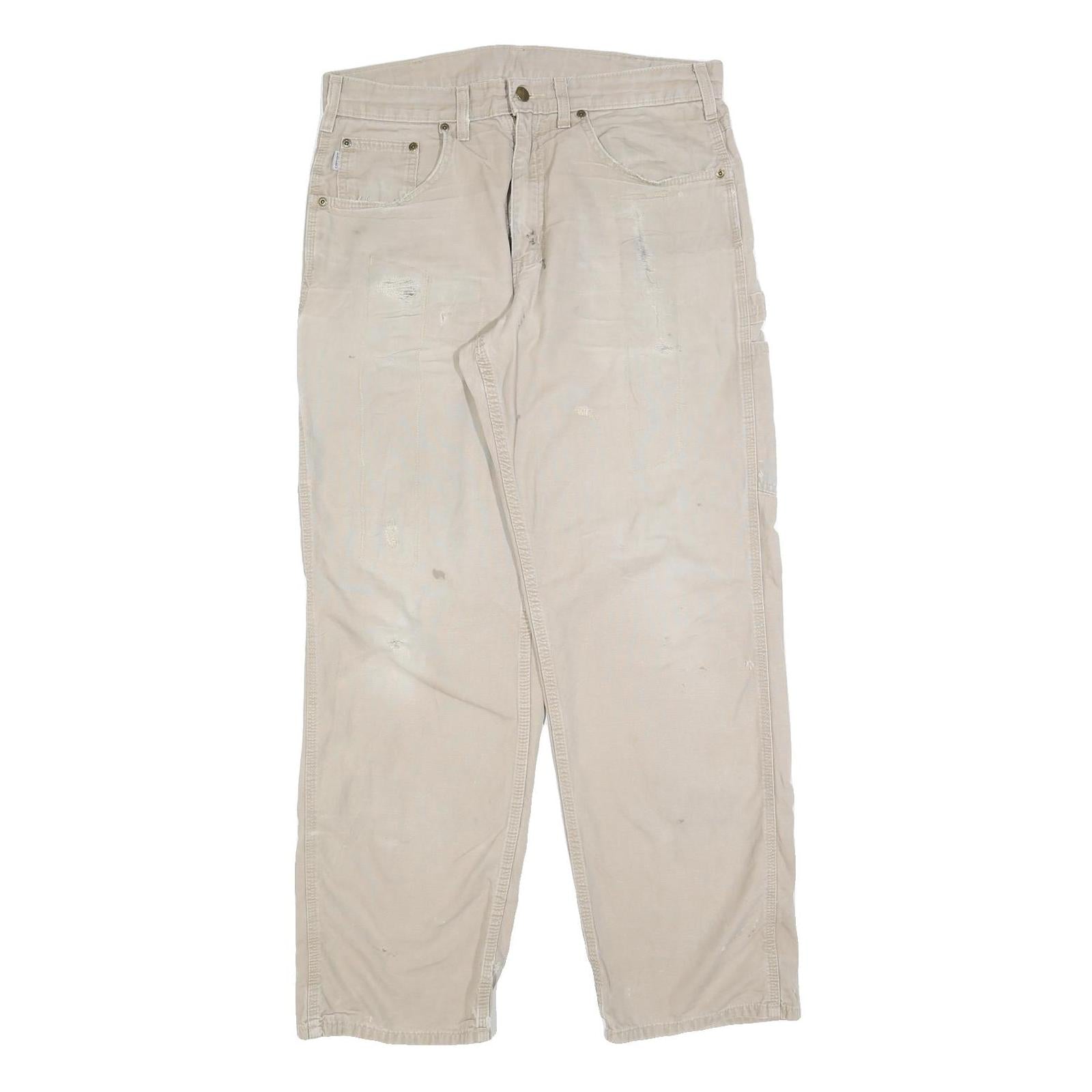 CARHARTT Mens Cotton Blend Beige Loose Straight Trousers W34 L32 Workwear Refurbished - N/A refurbished available on Cerqular