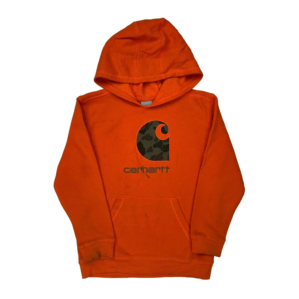 Age 10-12 Carhartt Hoodie - Medium Orange Cotton Refurbished - Thrifted (note: this is a term often used to describe second- refurbished available on Cerqular