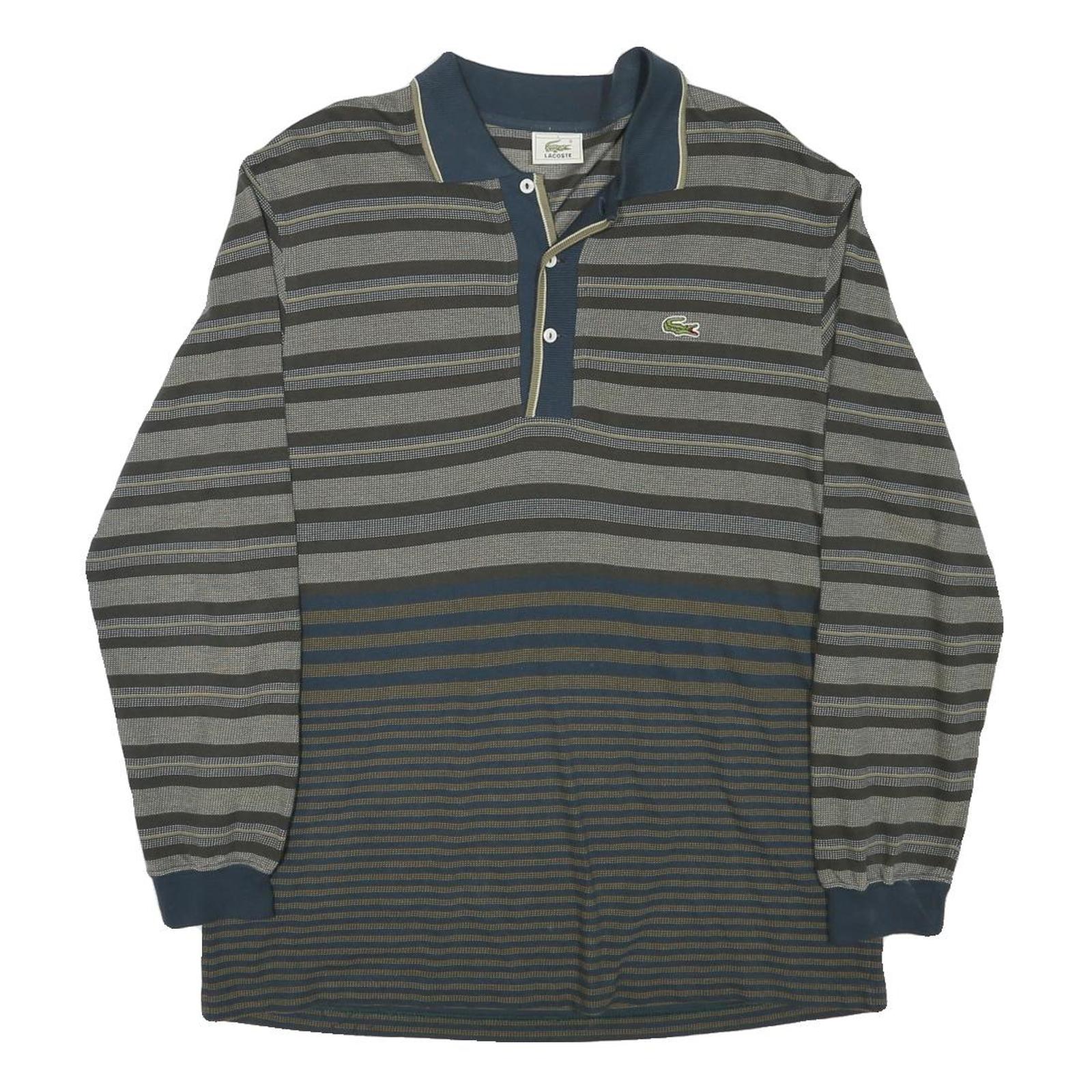 LACOSTE Mens Blue & Grey Long Sleeve Striped Polo Shirt M Cotton Blend Refurbished - N/A refurbished available on Cerqular