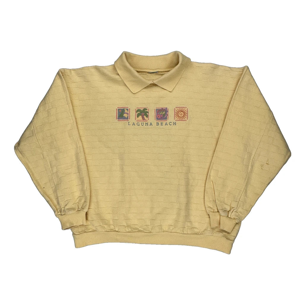 Unbranded Collared Sweatshirt - 2XL Yellow Cotton Refurbished - Thrifted (note: this is a term often used to describe second- refurbished available on Cerqular