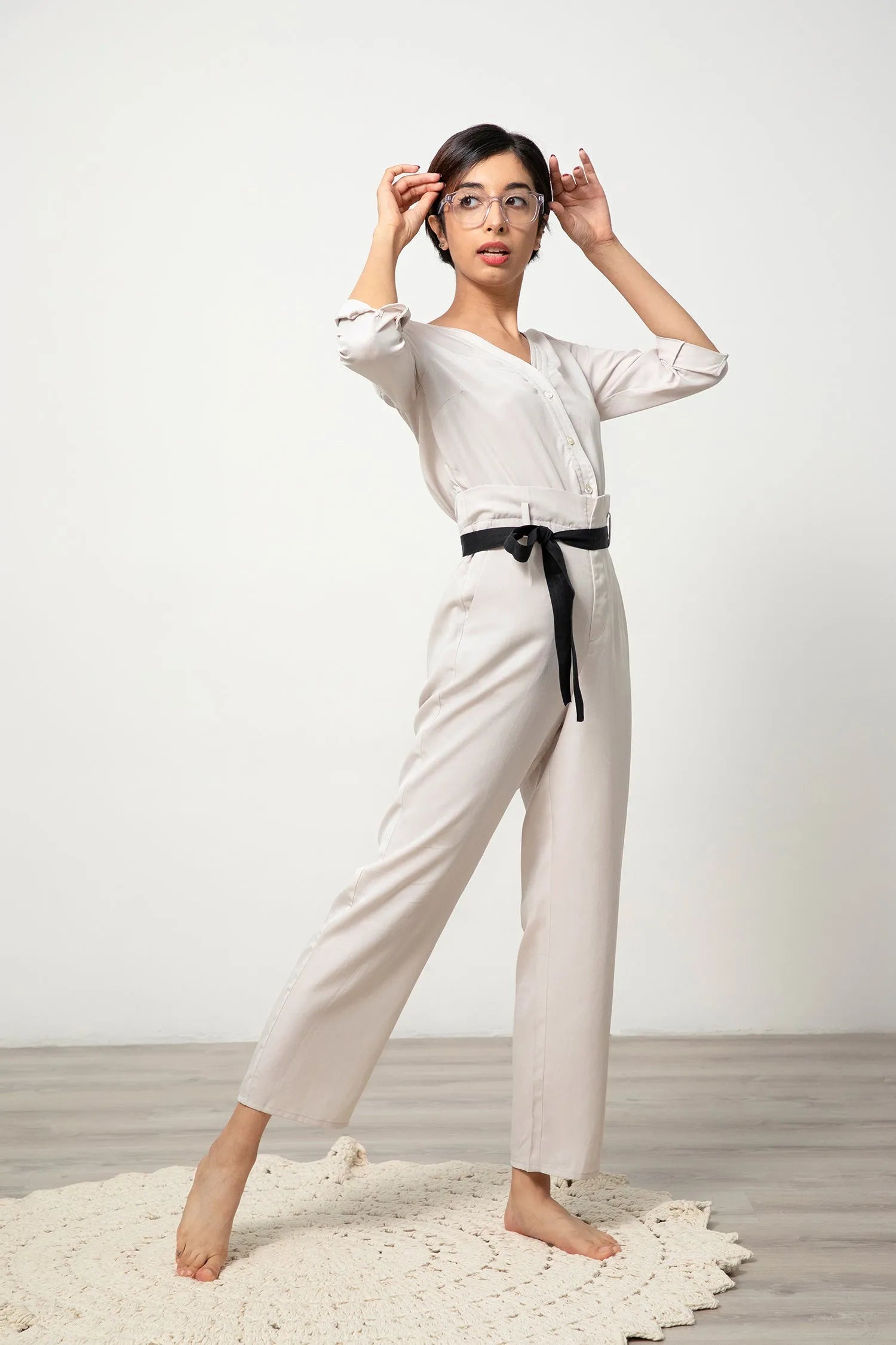 V-neck Jumpsuit - Natural | Size: S Refurbished - N/A refurbished available on Cerqular
