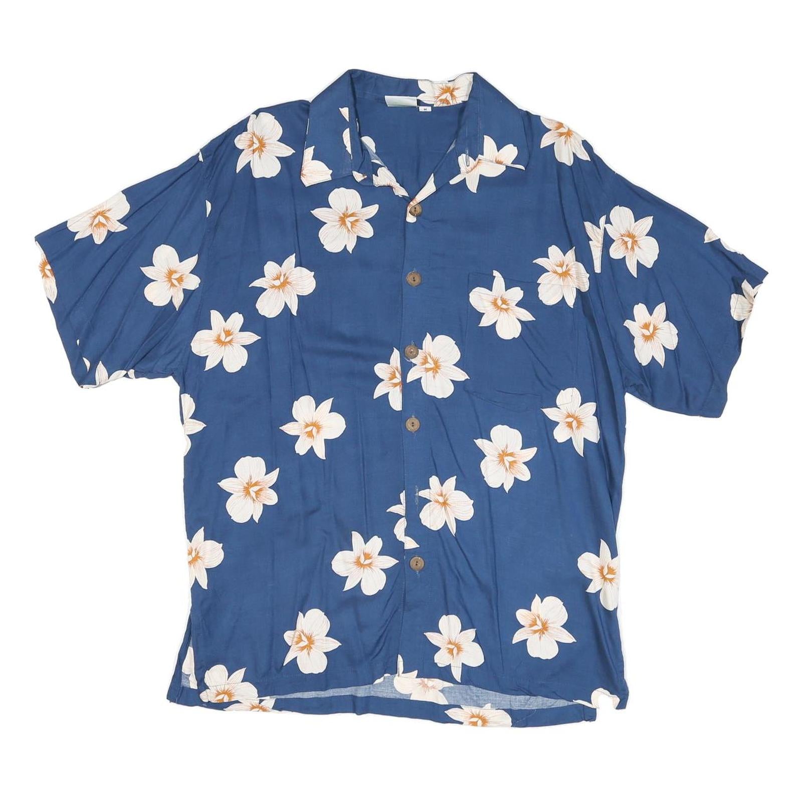 PINAPPLE MOON Mens Blue & White Floral Cotton Blend Shirt M Summer Casual Refurbished - N/A refurbished available on Cerqular
