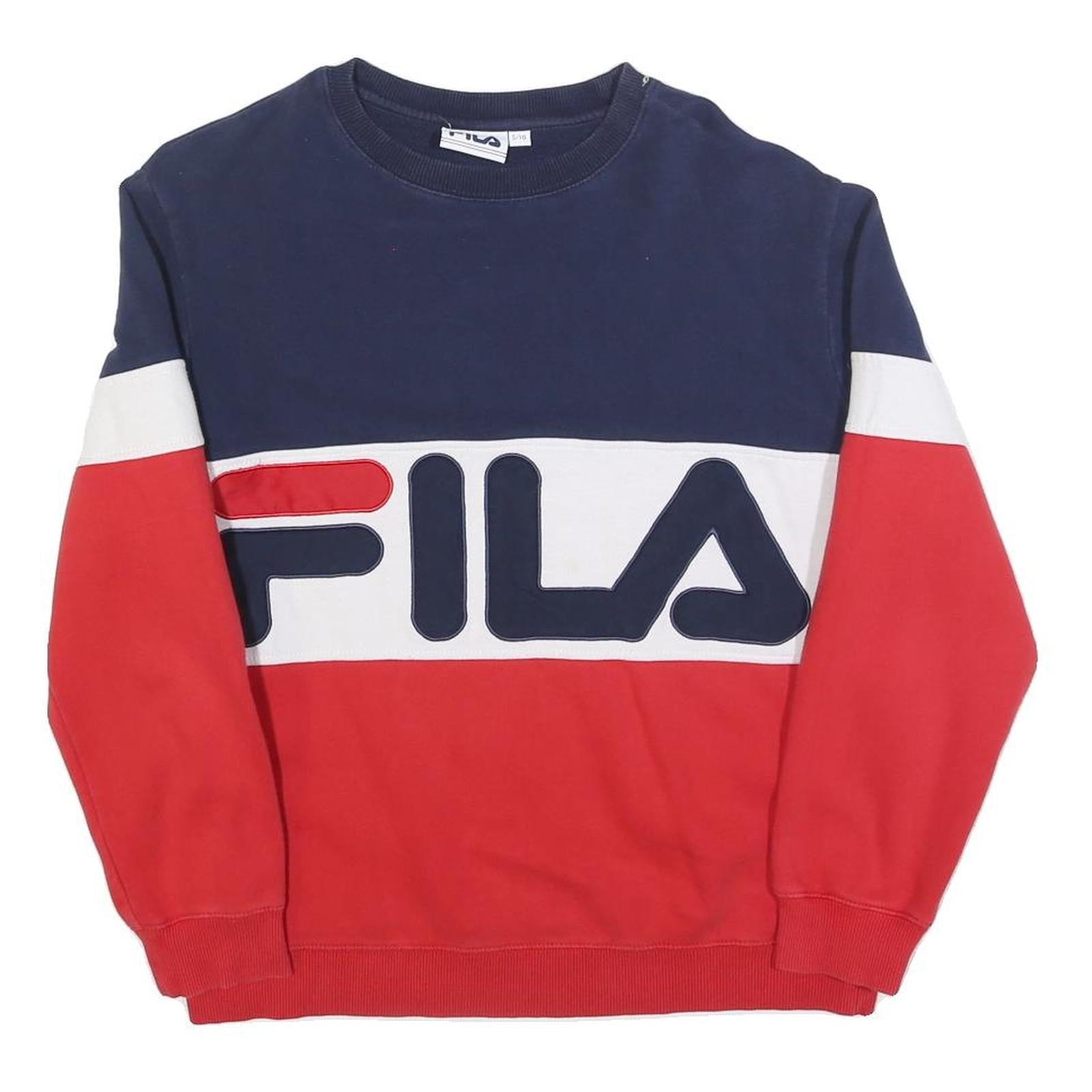 FILA Womens Blue & Red Cotton Blend Crew Neck Sweatshirt S Logo Print Refurbished - N/A refurbished available on Cerqular