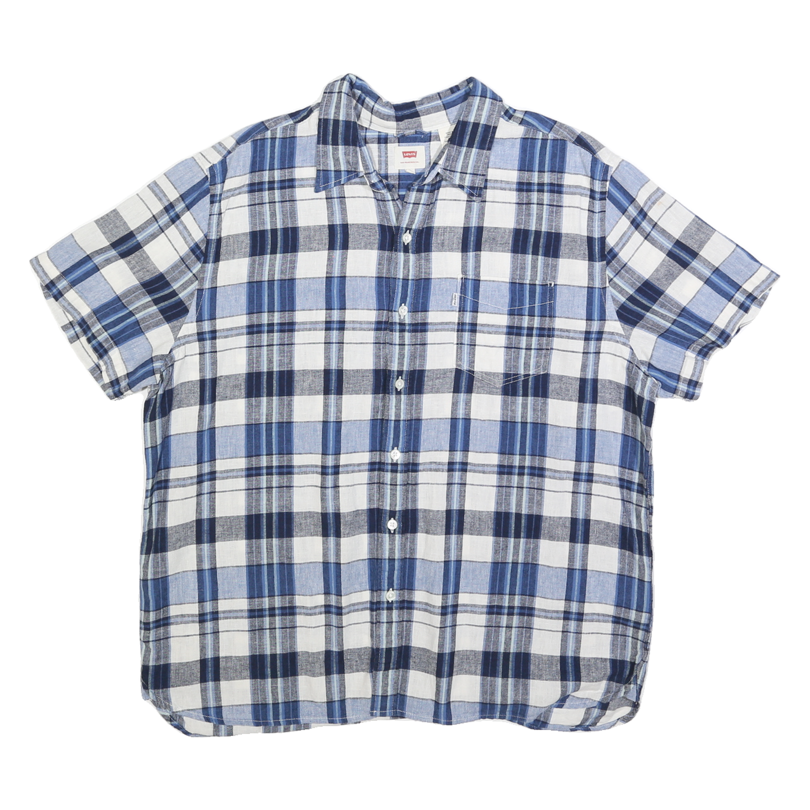 LEVI'S Mens Blue & White Checked Linen Blend Shirt XL Casual Summer Light Refurbished - N/A refurbished available on Cerqular