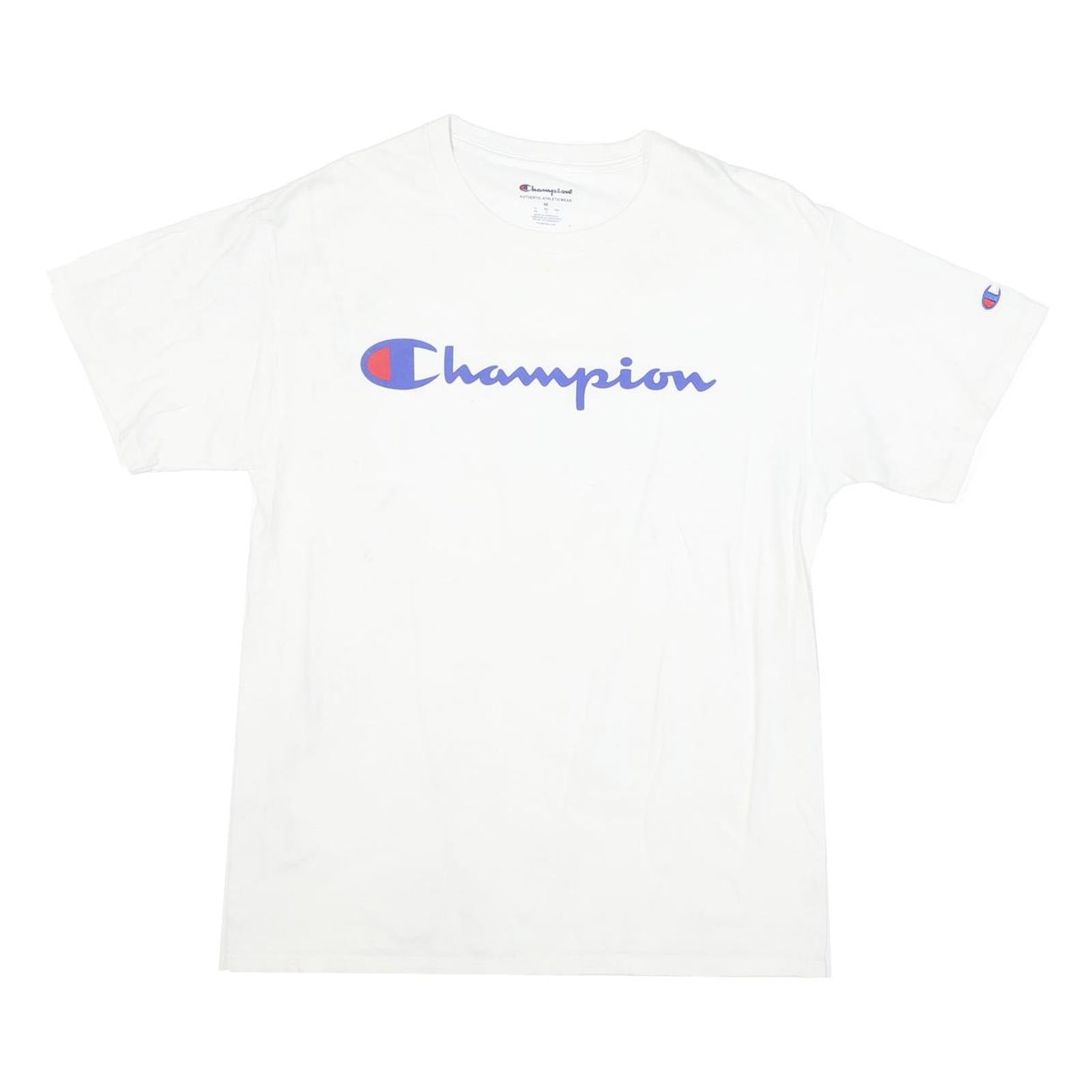 CHAMPION Mens White Blue Logo T-Shirt M Short Sleeve Crew Neck Cotton Blend Refurbished - N/A refurbished available on Cerqular