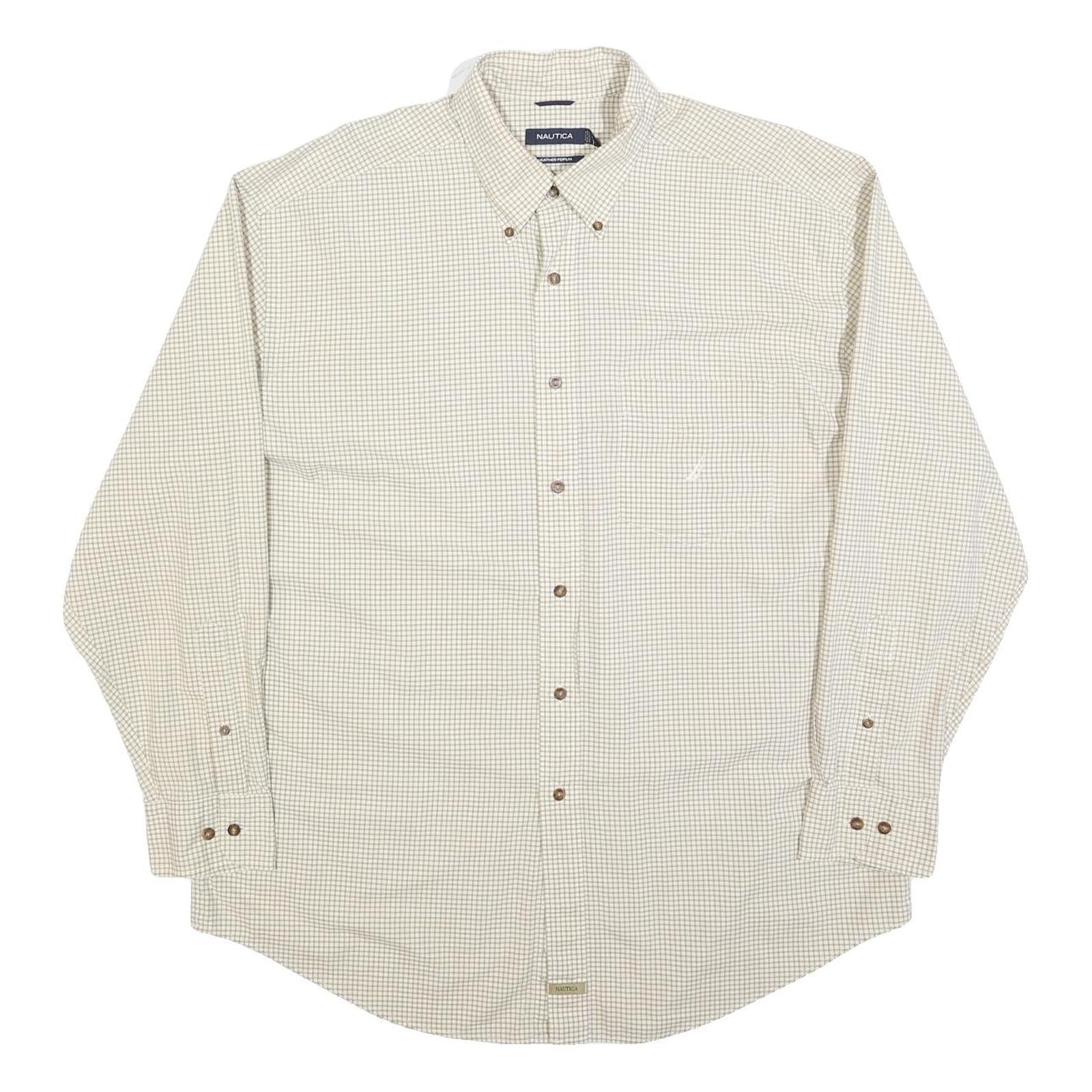 NAUTICA Mens Beige & Brown Check Shirt XL Button Down Cotton Blend Long Sleeve Refurbished - N/A refurbished available on Cerqular